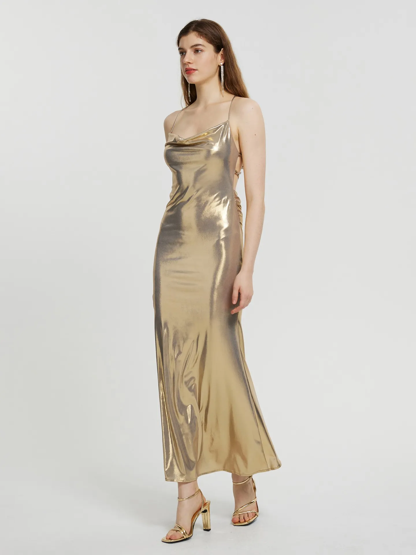 Lace Up A-Line Dress IN Gold