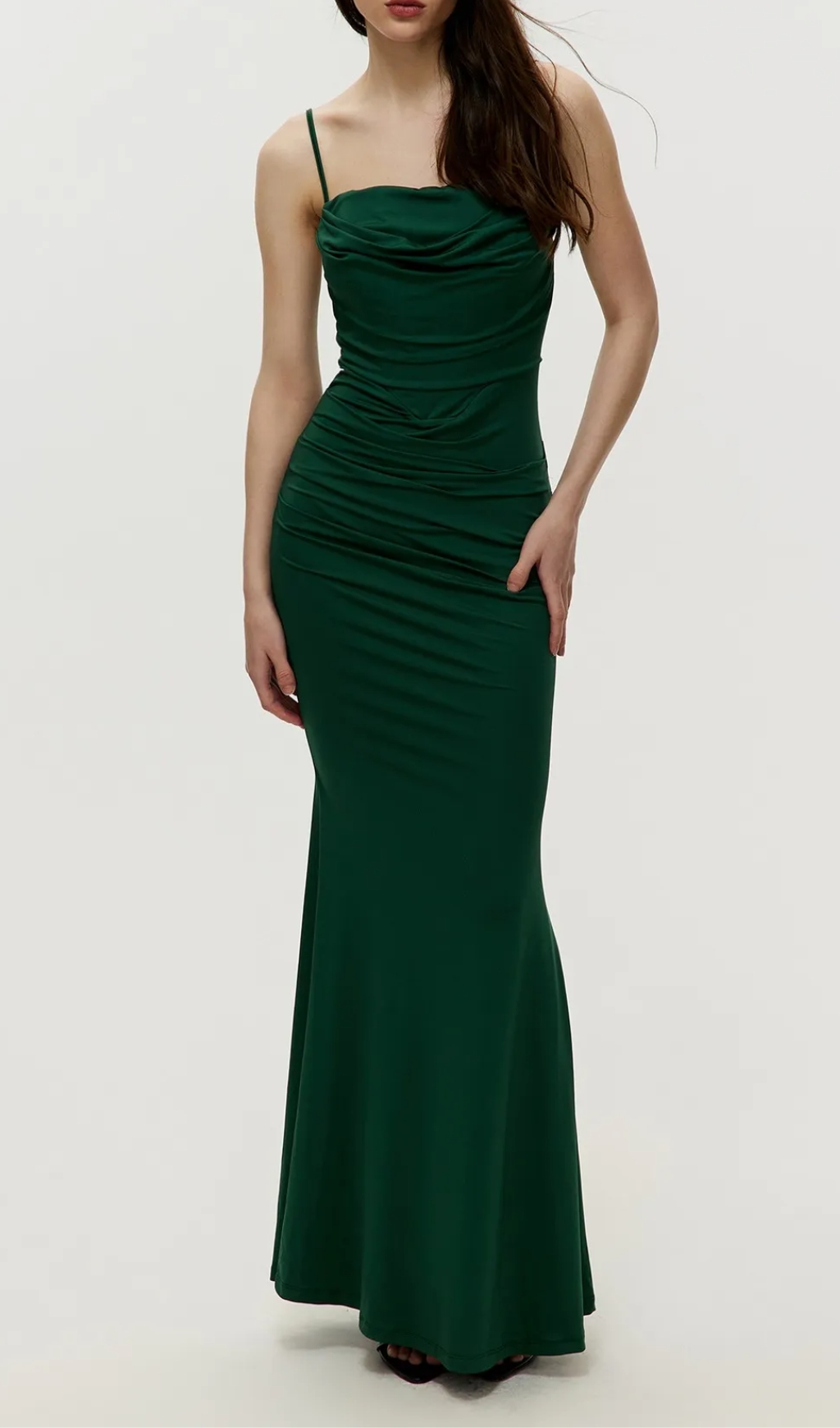 Maxi Gathered Cami Dress in green