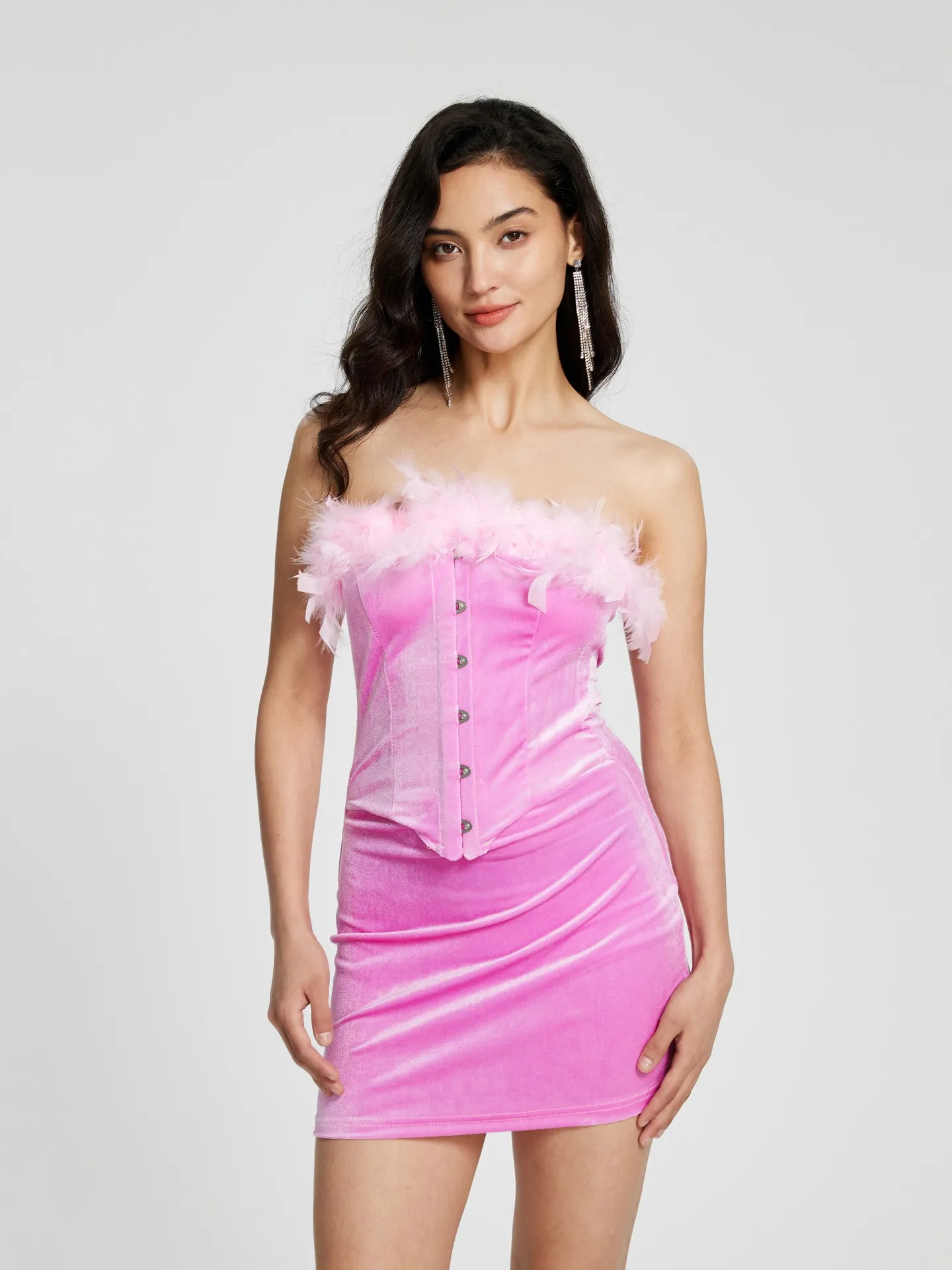 Feather Bodycon Dress IN Pink