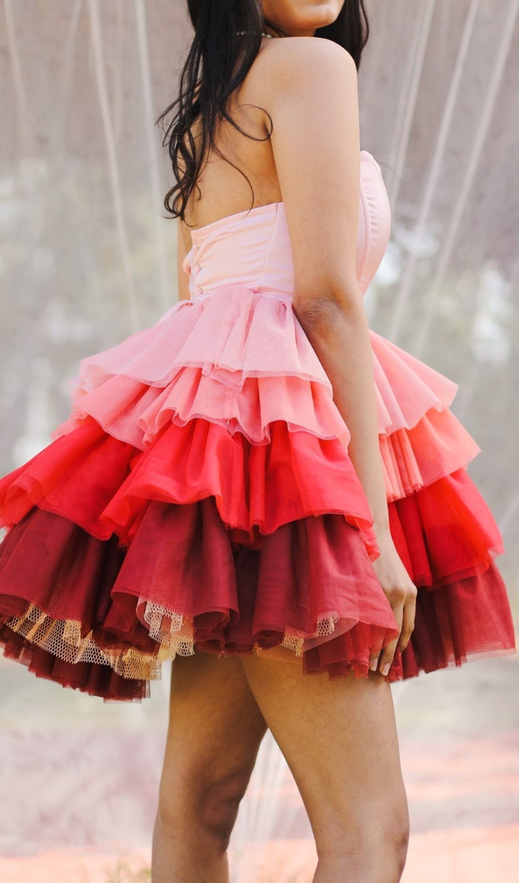 PINK OMBRE RUFFLE TULLE CORSET DRESS