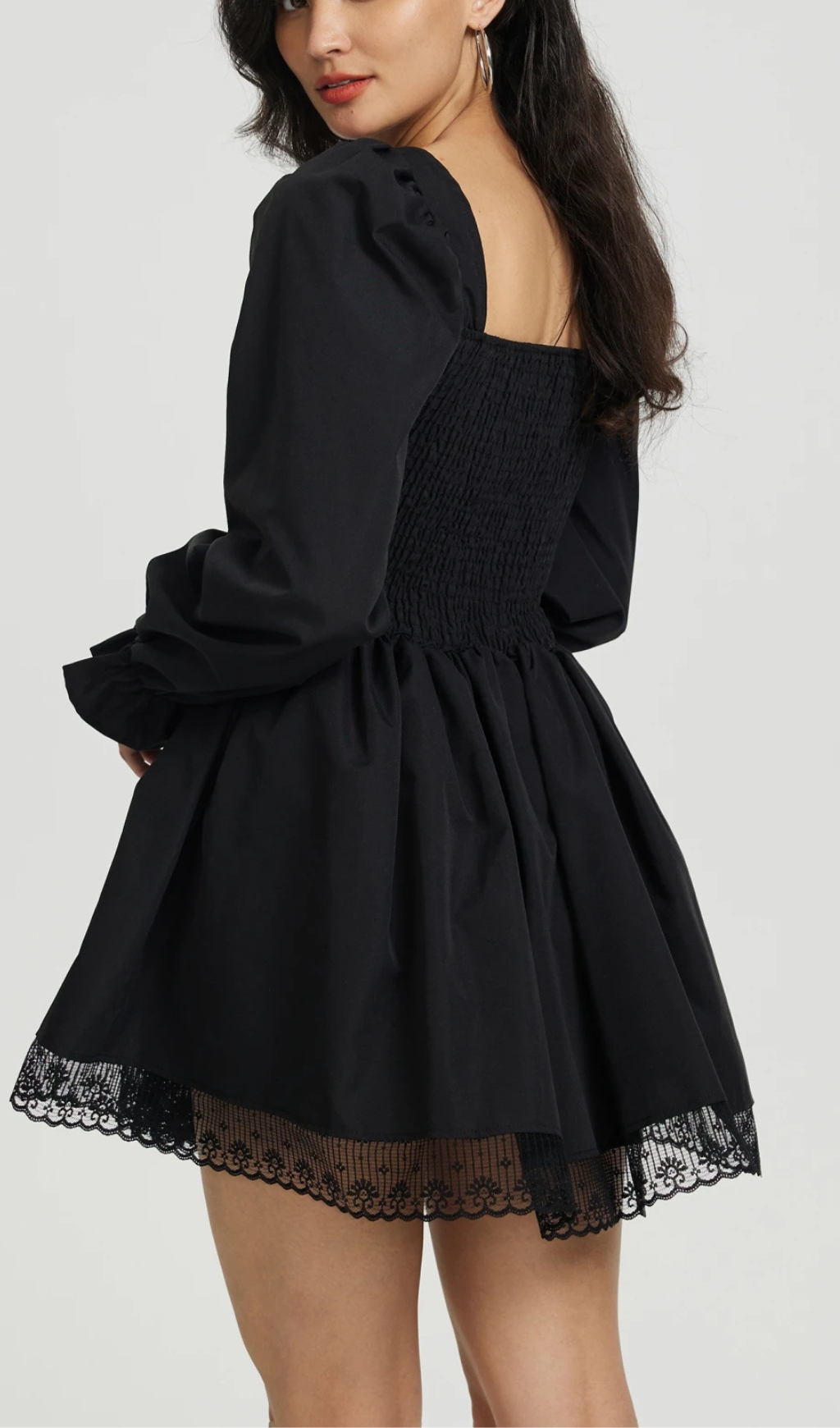 Lace Up A-Line Dress In Black