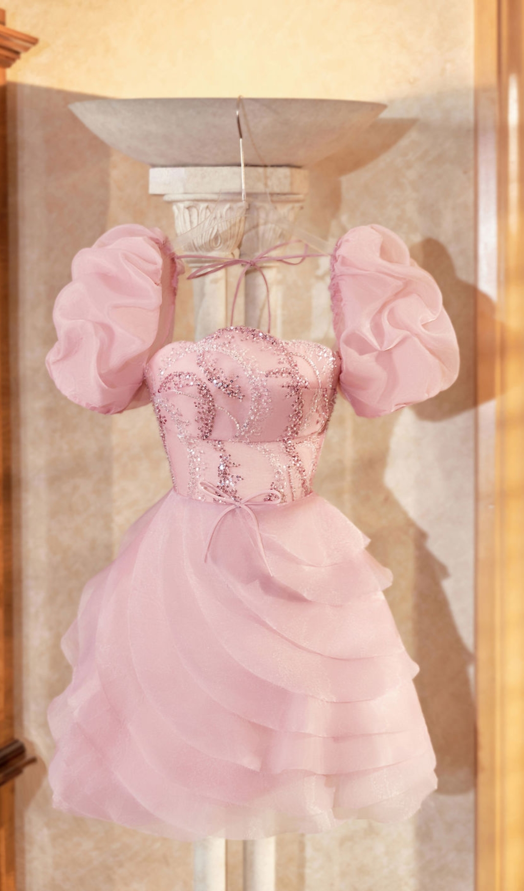 PUFF SLEEVE MINI DRESS IN PINK