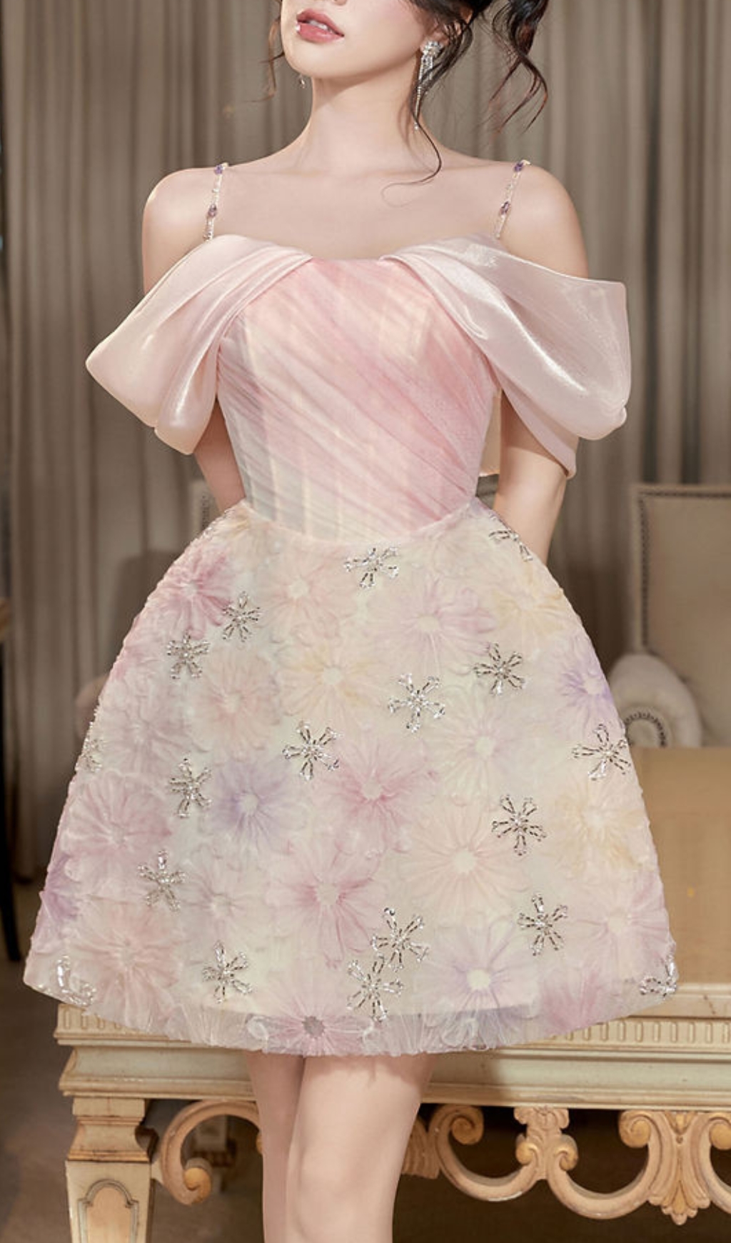 FLOWER JACQUARD MINI DRESS IN PINK