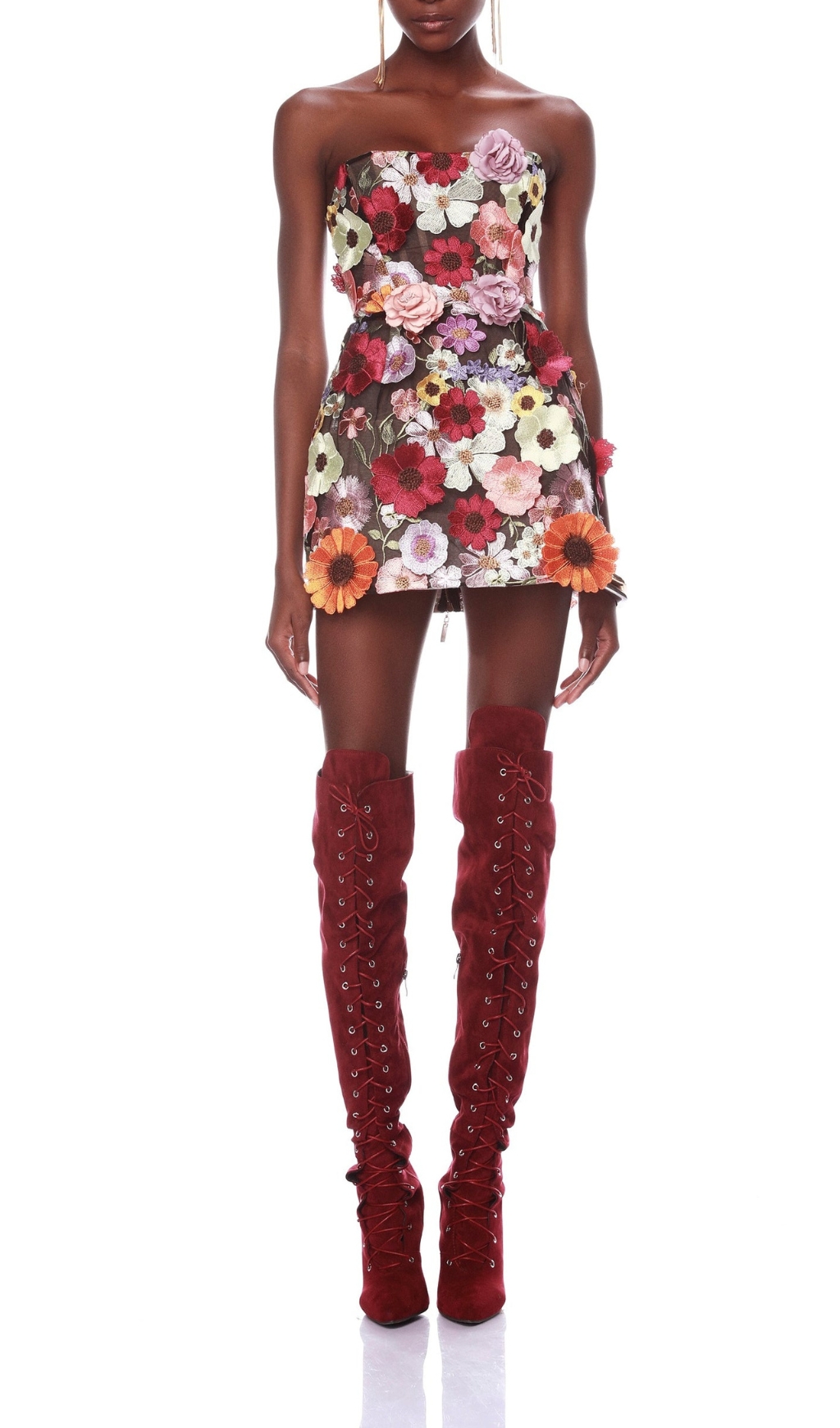 STRAPLESS FLOWER MINI DRESS