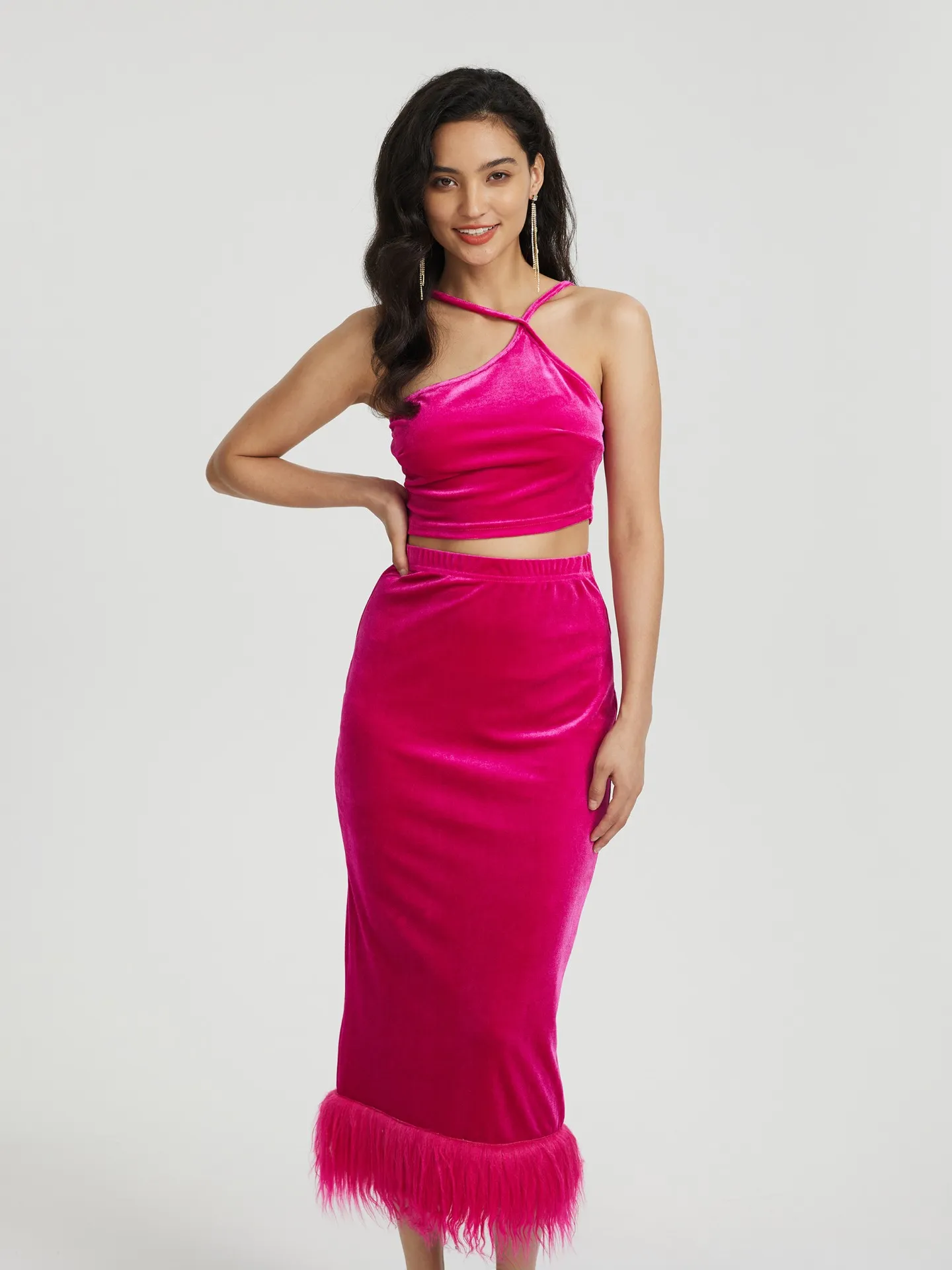 Feather Co-ord Set IN Fuschia