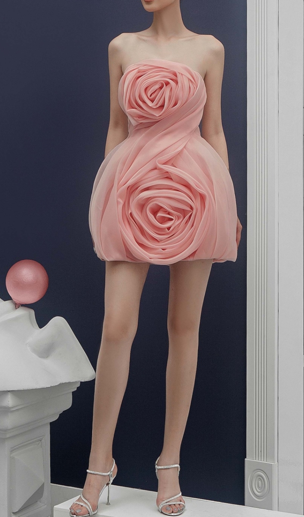 PEACH PINK STRAPLESS FLORAL MINI DRESS