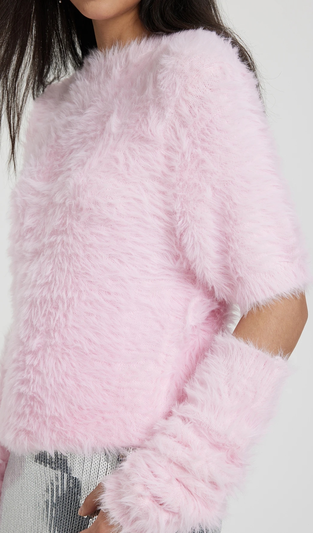 Feather Knit Pullover in pink