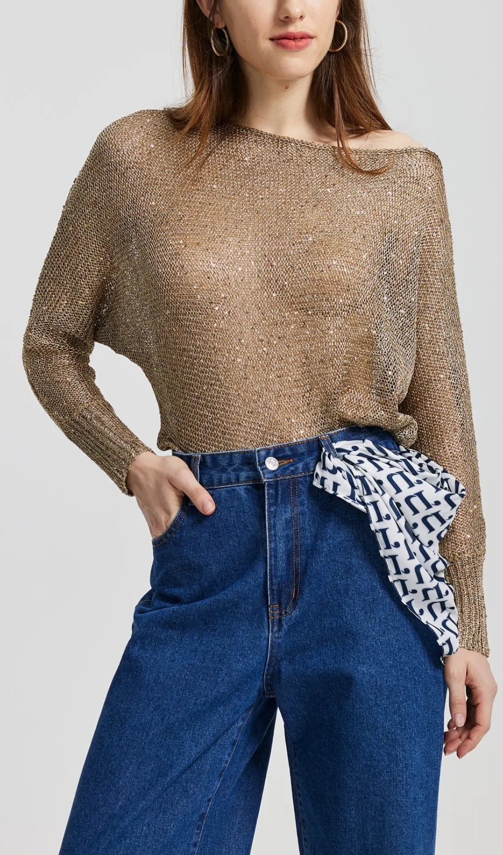 Sequinned Knit Pullover IN Khaki