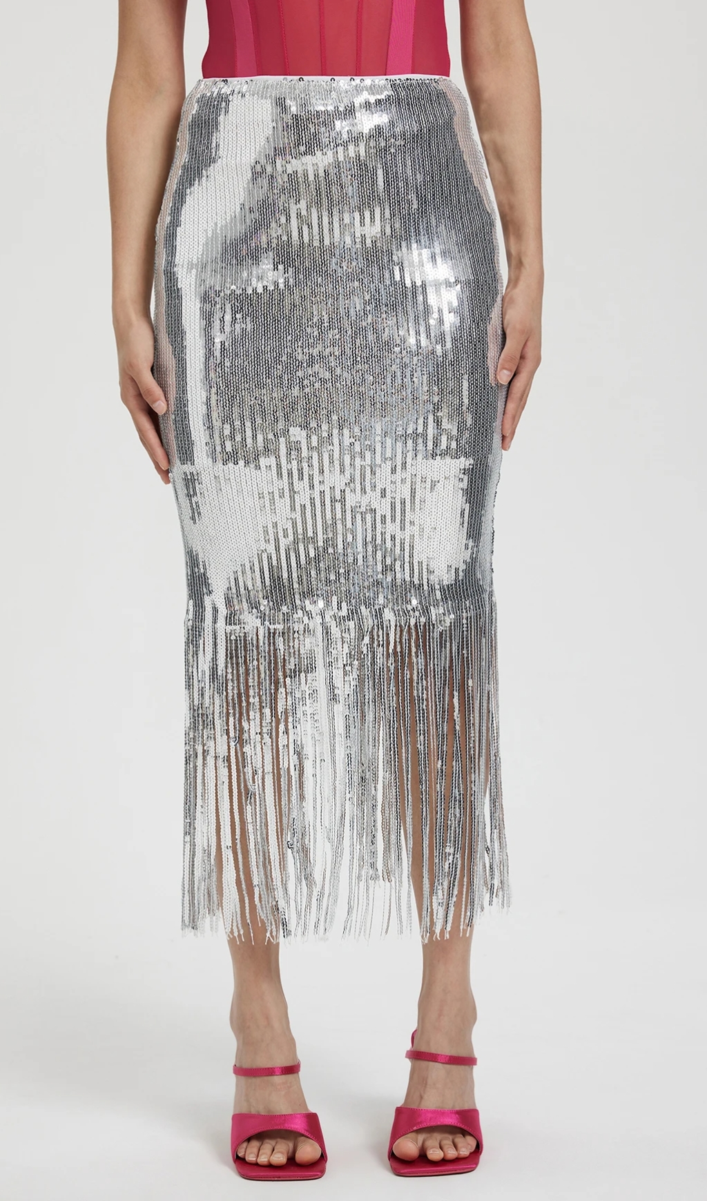 Fringed Pencil Skirt in silver