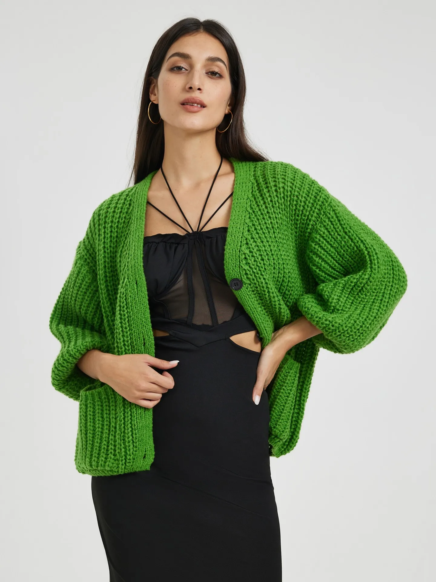 Knit Cardigan IN Green