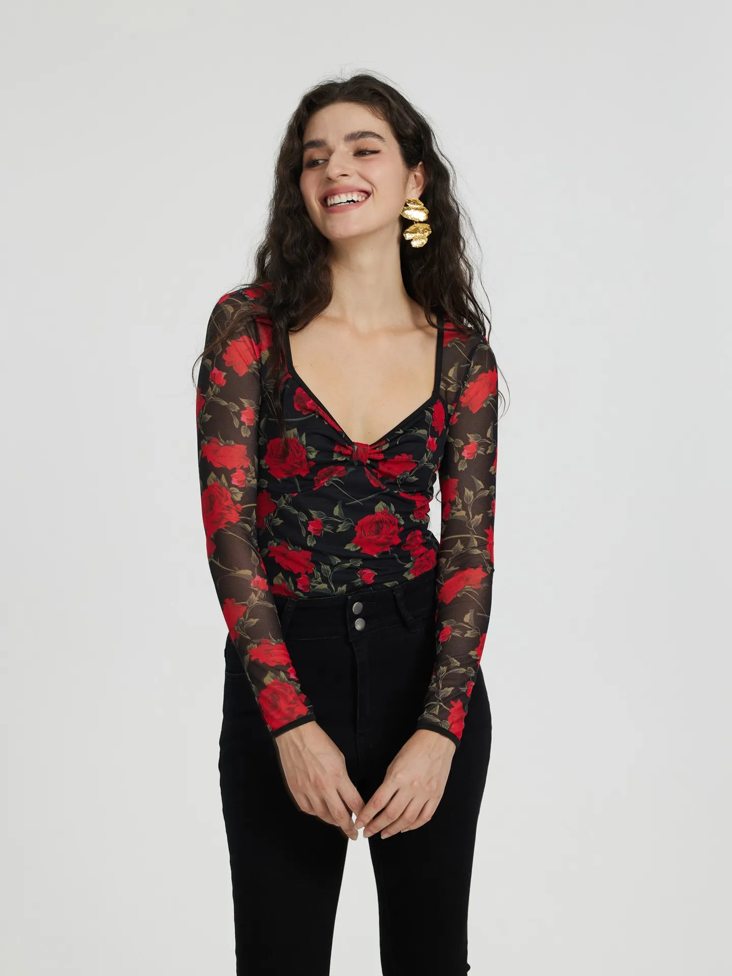 Knotted Bodysuit IN Black-Red