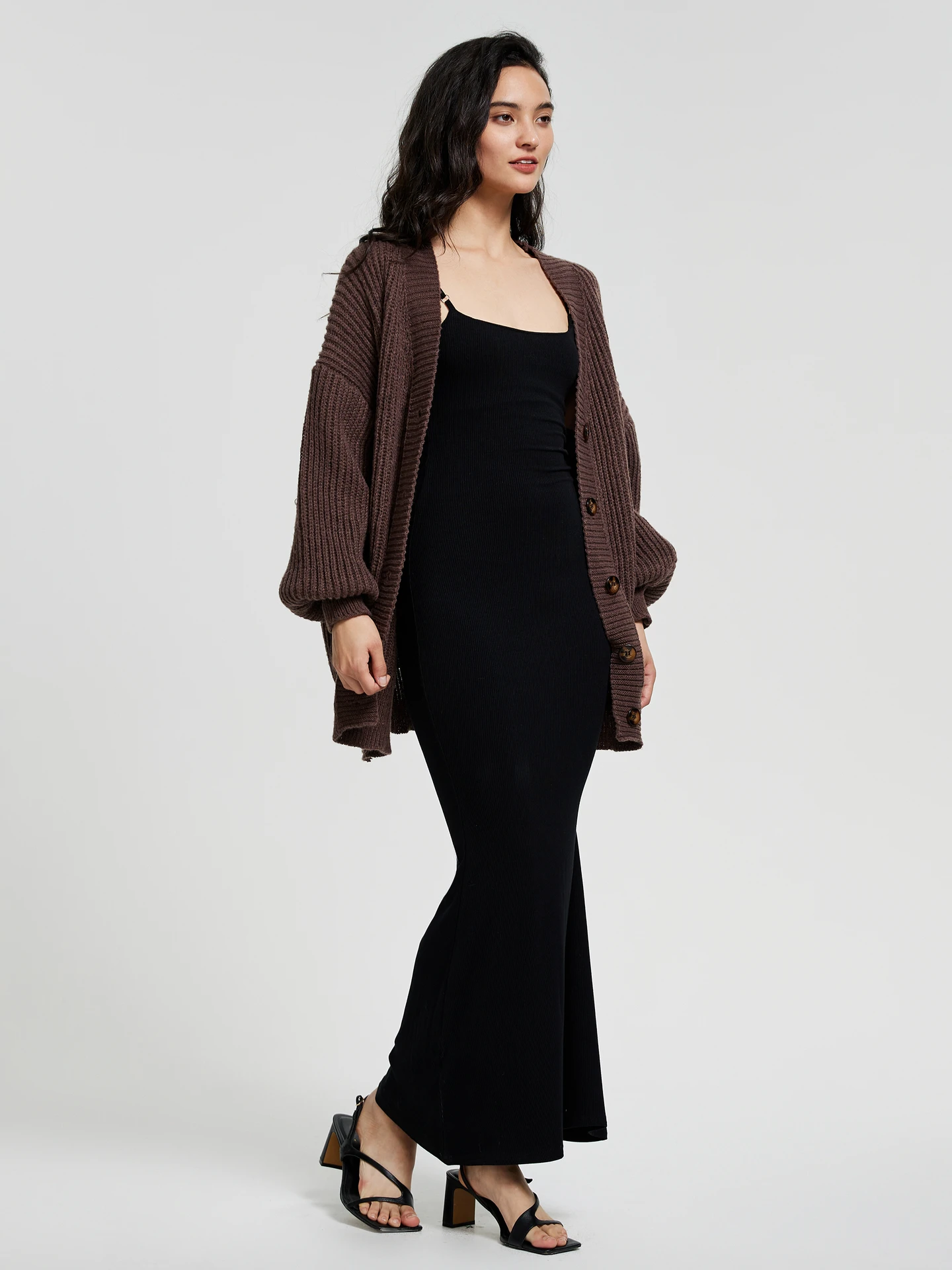 Buttoned Knit Cardigan IN Brown