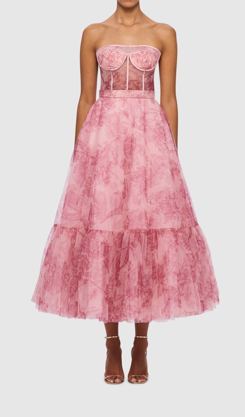 PINK STRAPLESS FLORAL MAXI DRESS