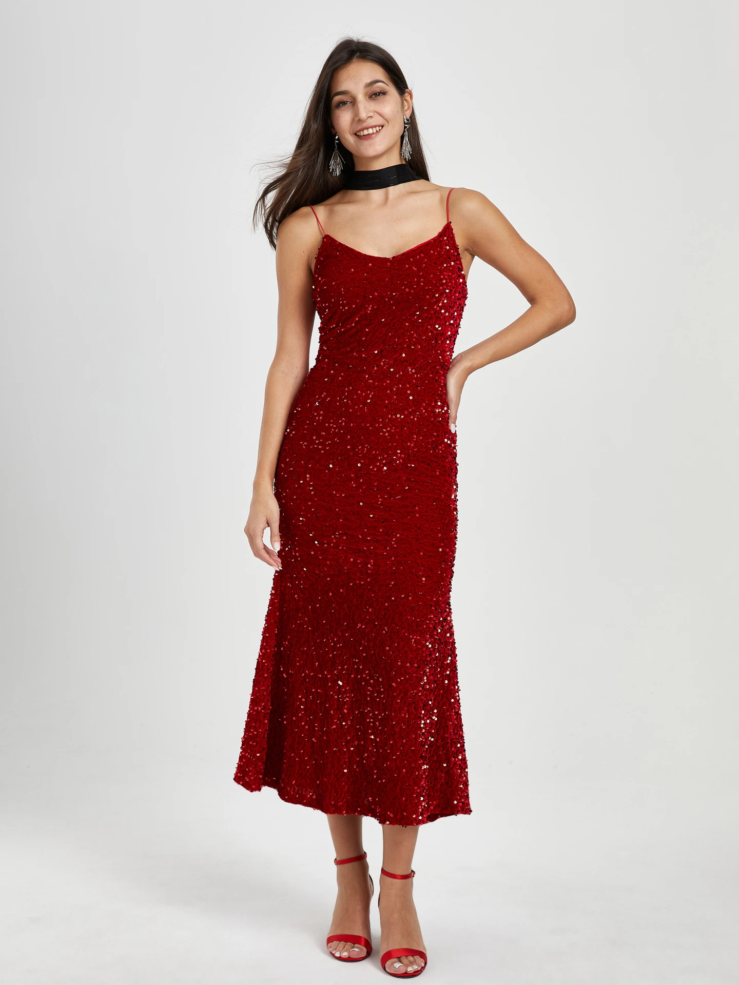Sequinned Bodycon Dress IN Red