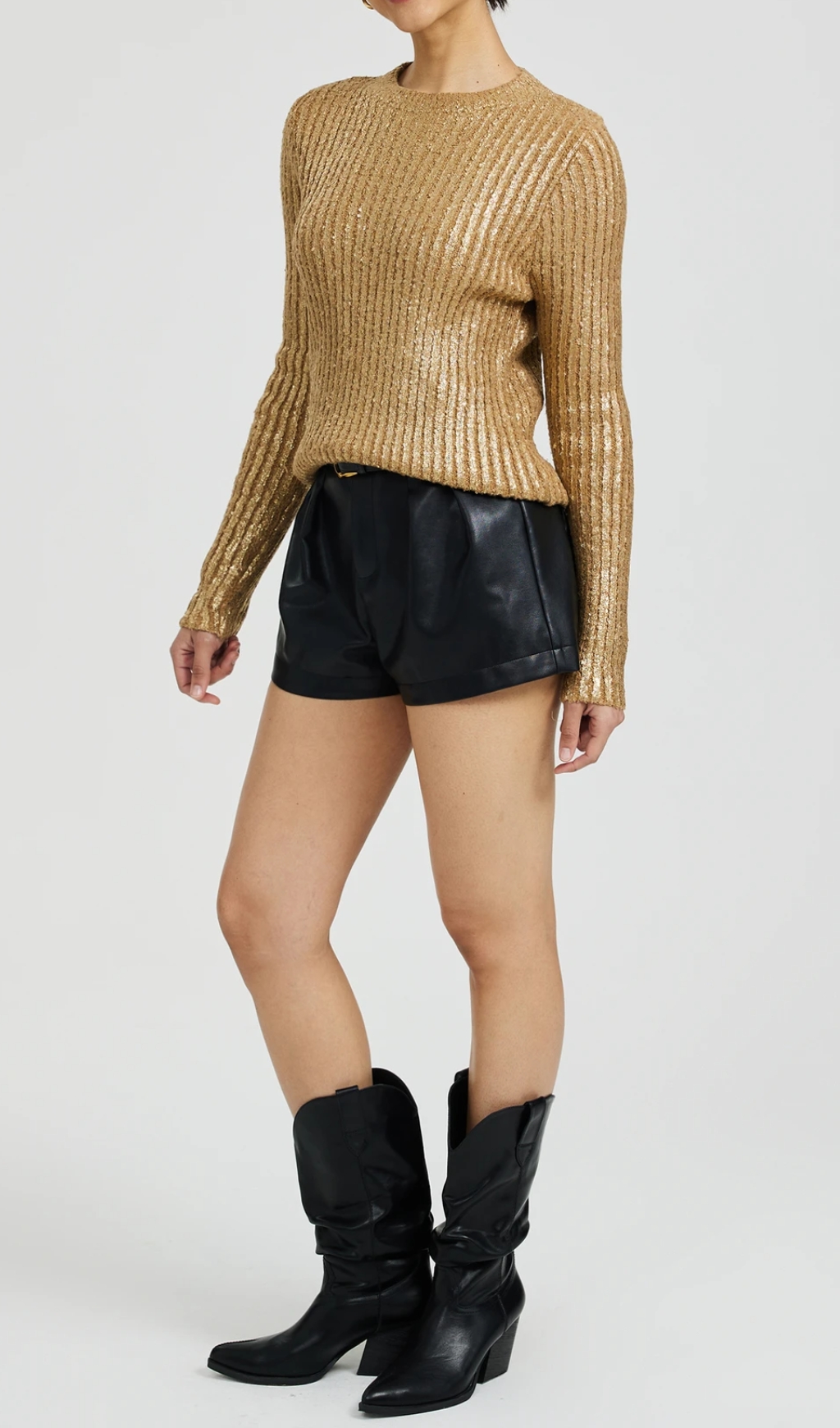 Shimmer Knit Pullover In Gold