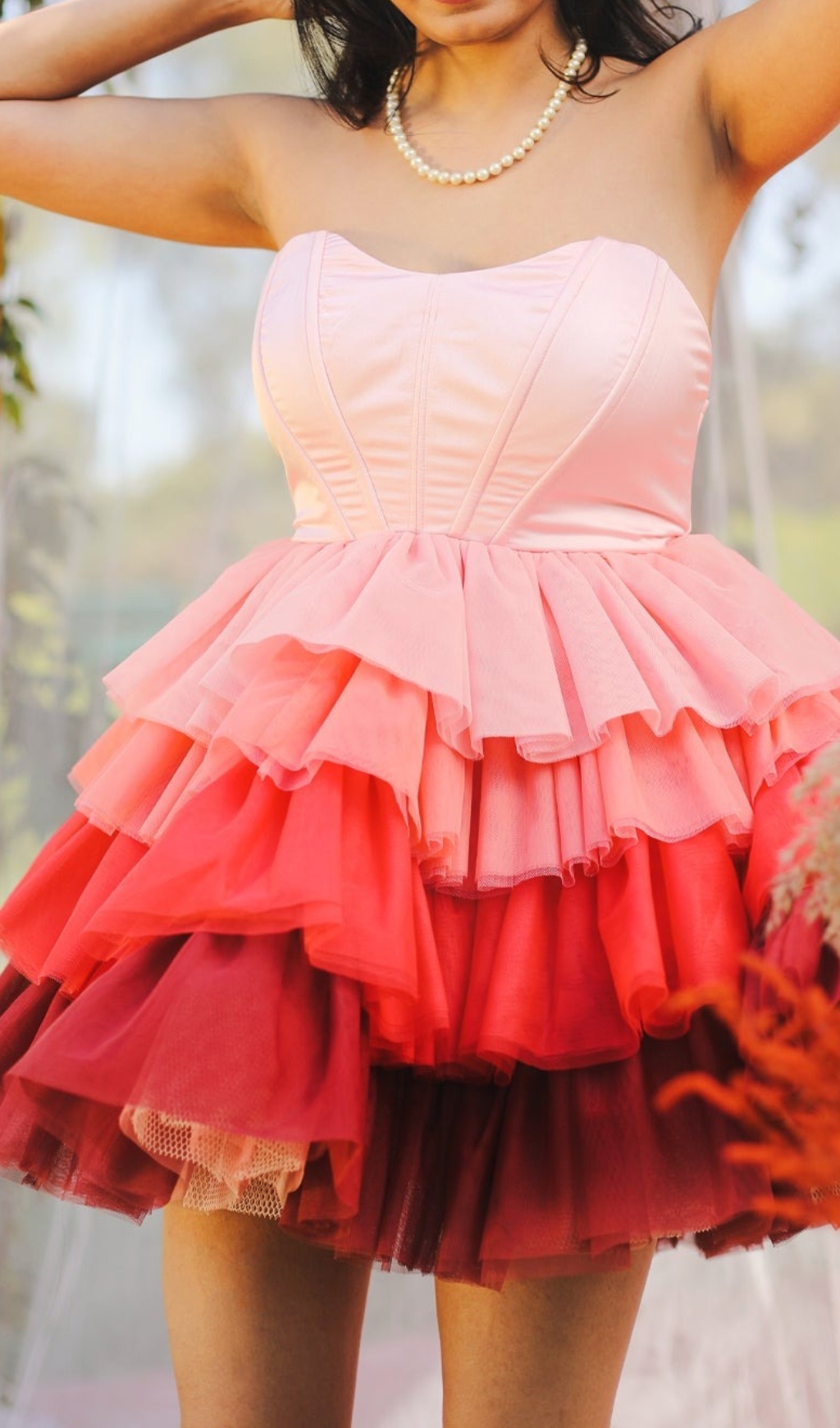 PINK OMBRE RUFFLE TULLE CORSET DRESS