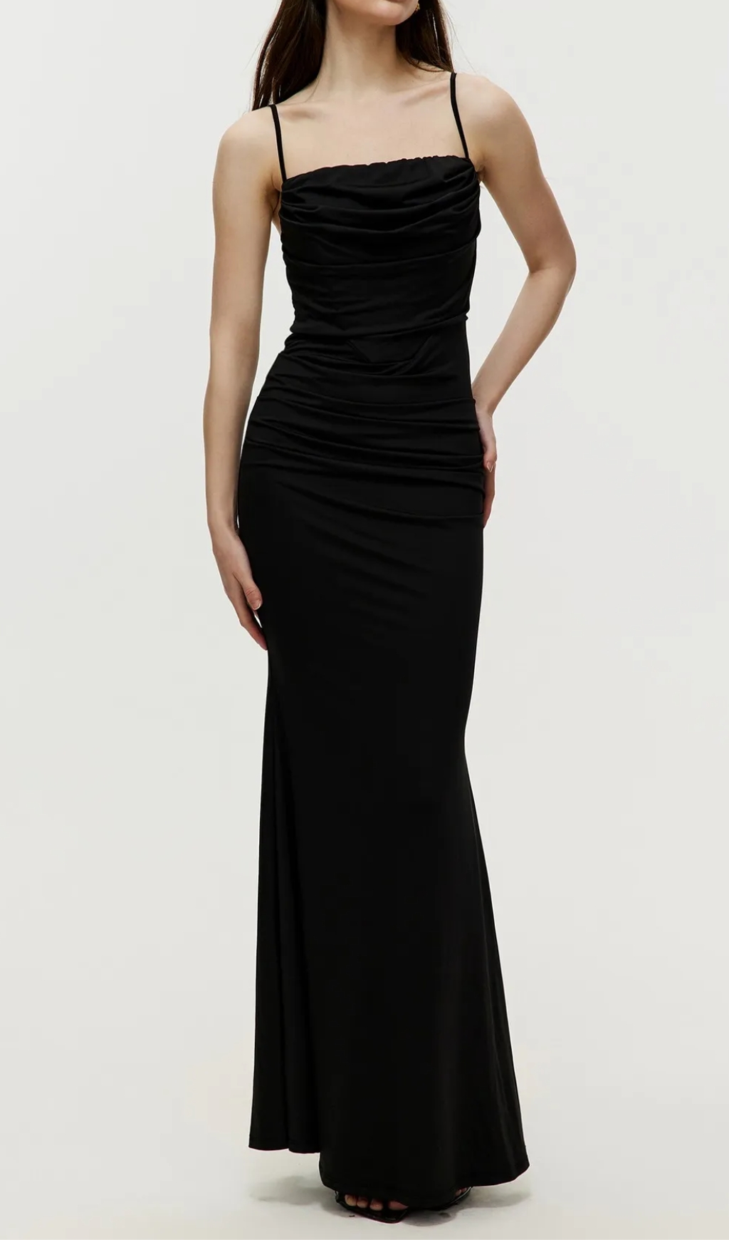 Maxi Gathered Cami Dress in black