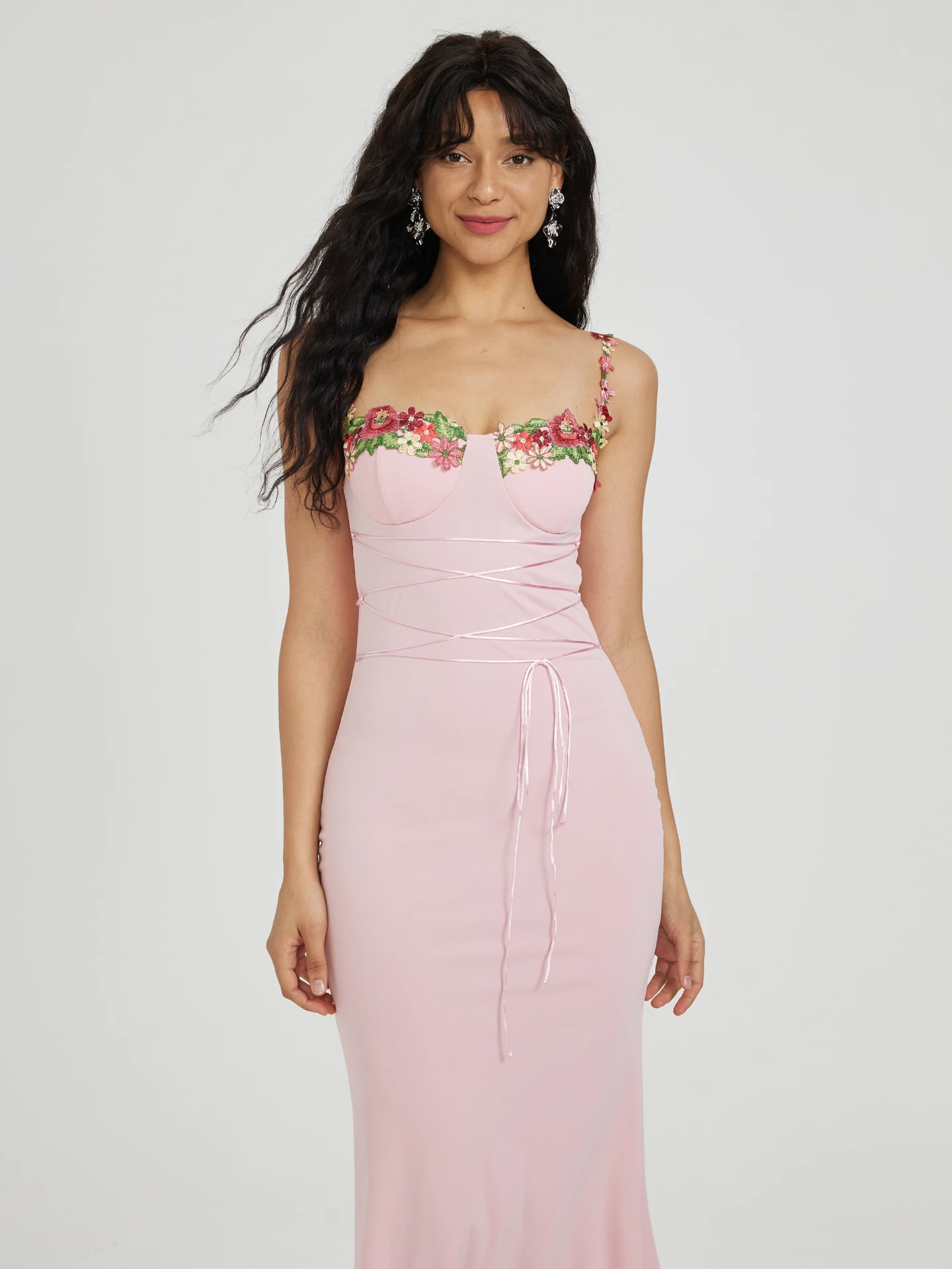 Embroidered Bodycon Dress IN Light Pink