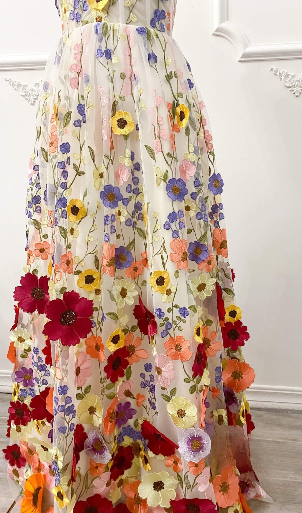 Strapless Multi-Color 3D Flower Prom Dress