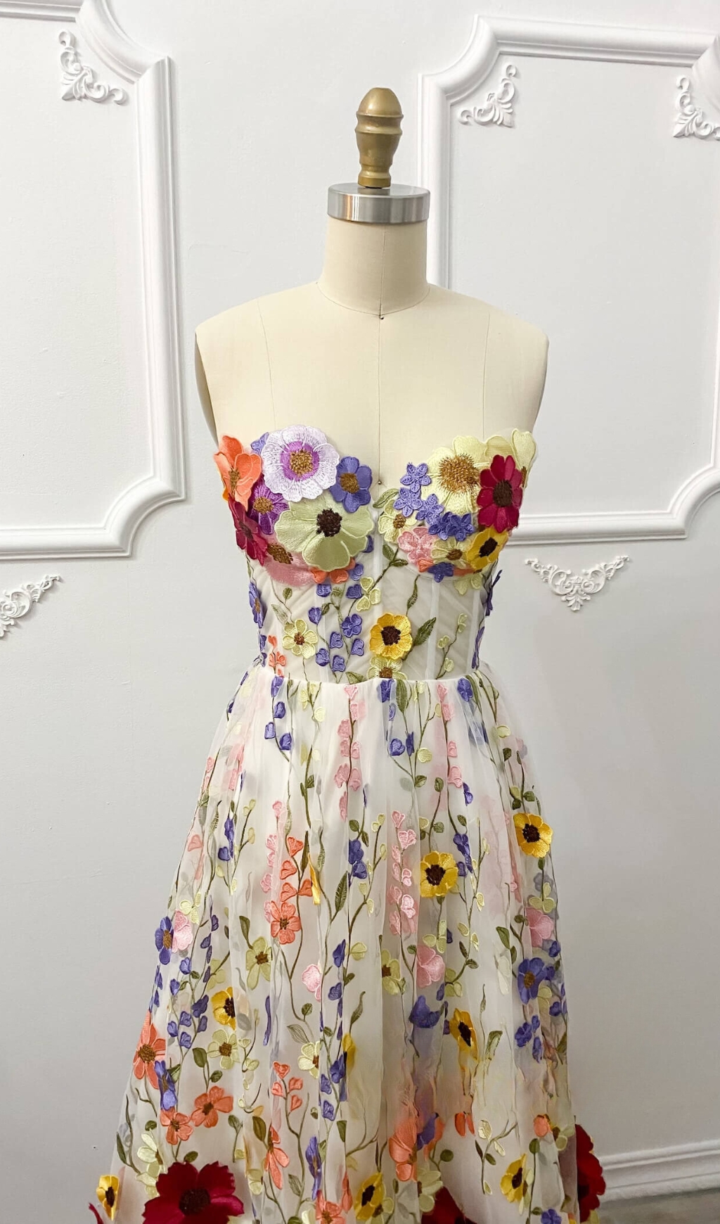 Strapless Multi-Color 3D Flower Prom Dress