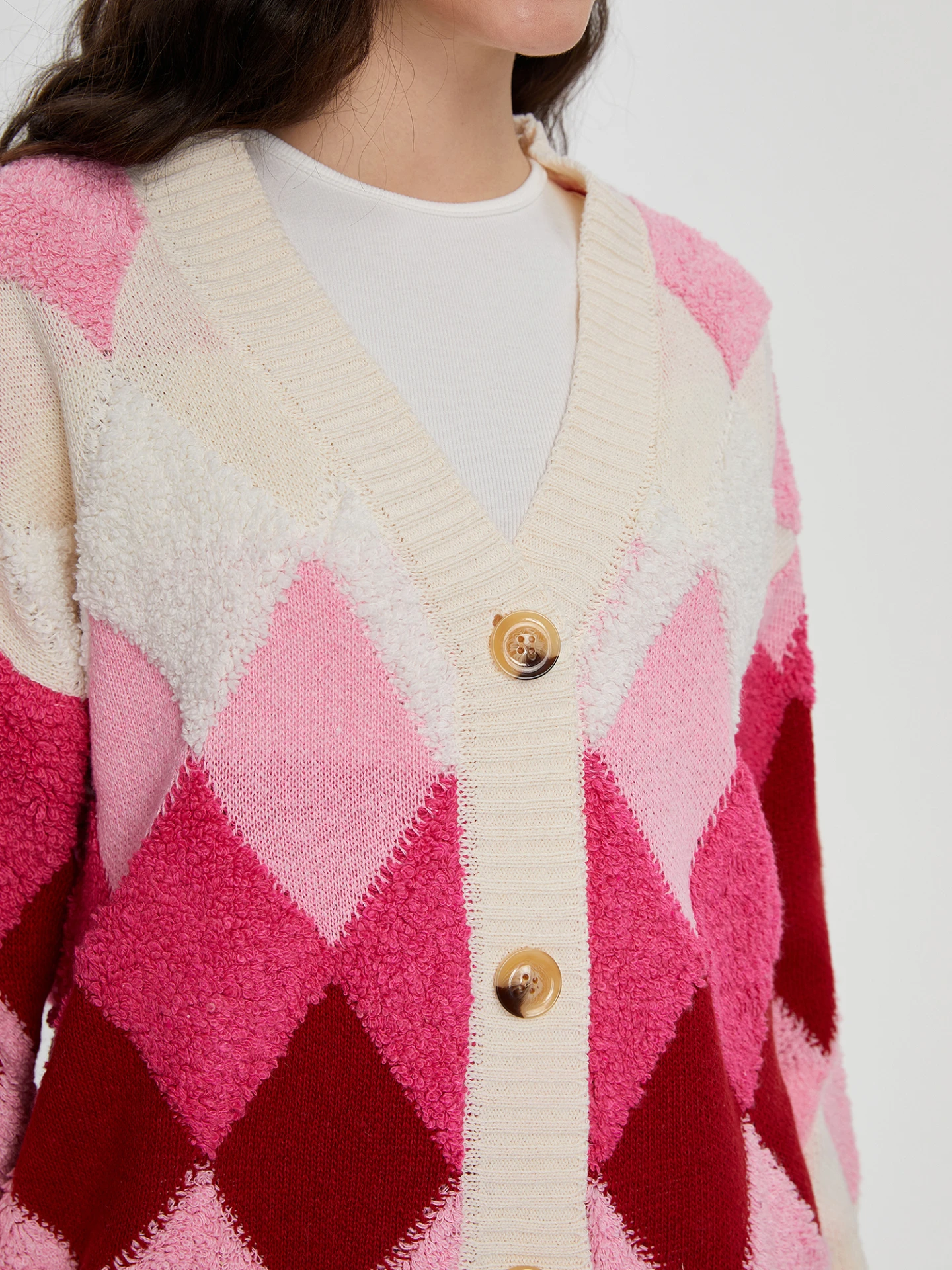 Color Block Knit Cardigan in Red