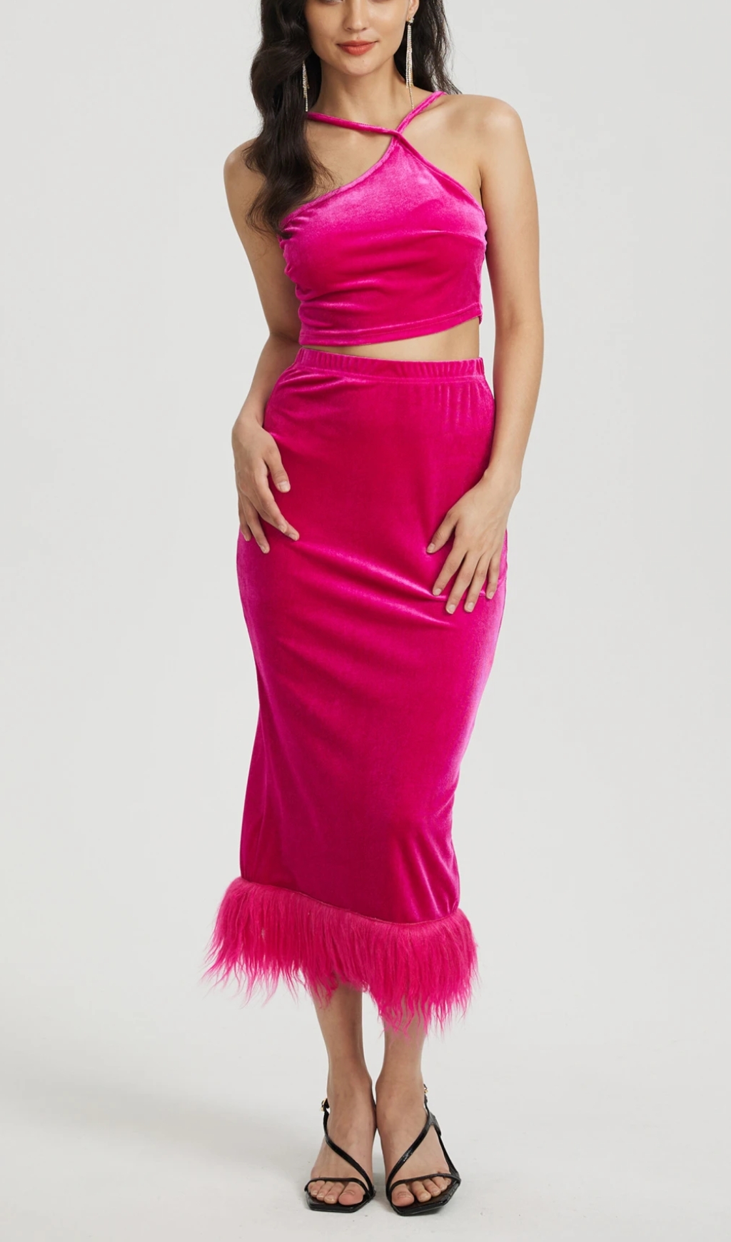 Feather Co-ord Set IN Fuschia