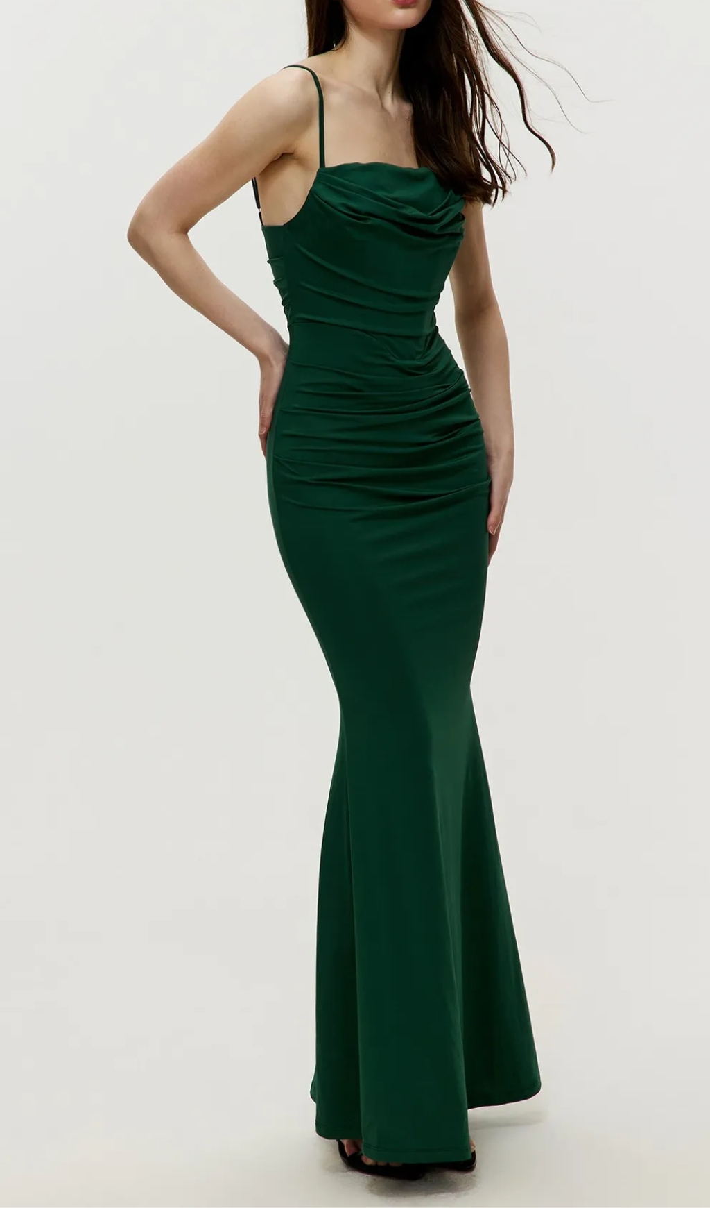 Maxi Gathered Cami Dress in green