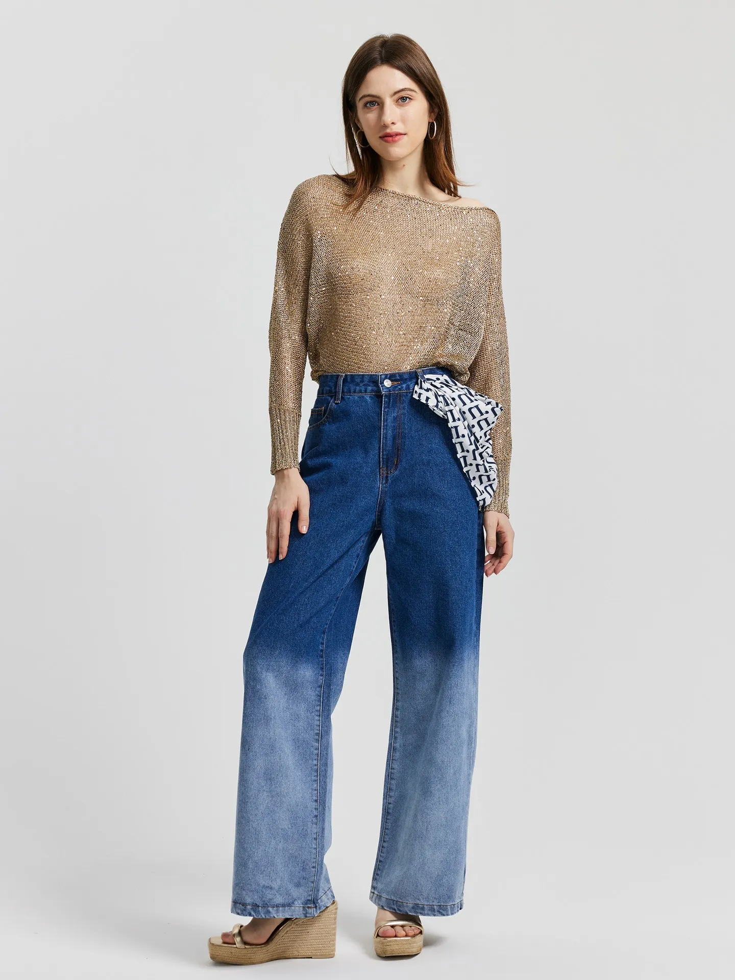 Sequinned Knit Pullover IN Khaki