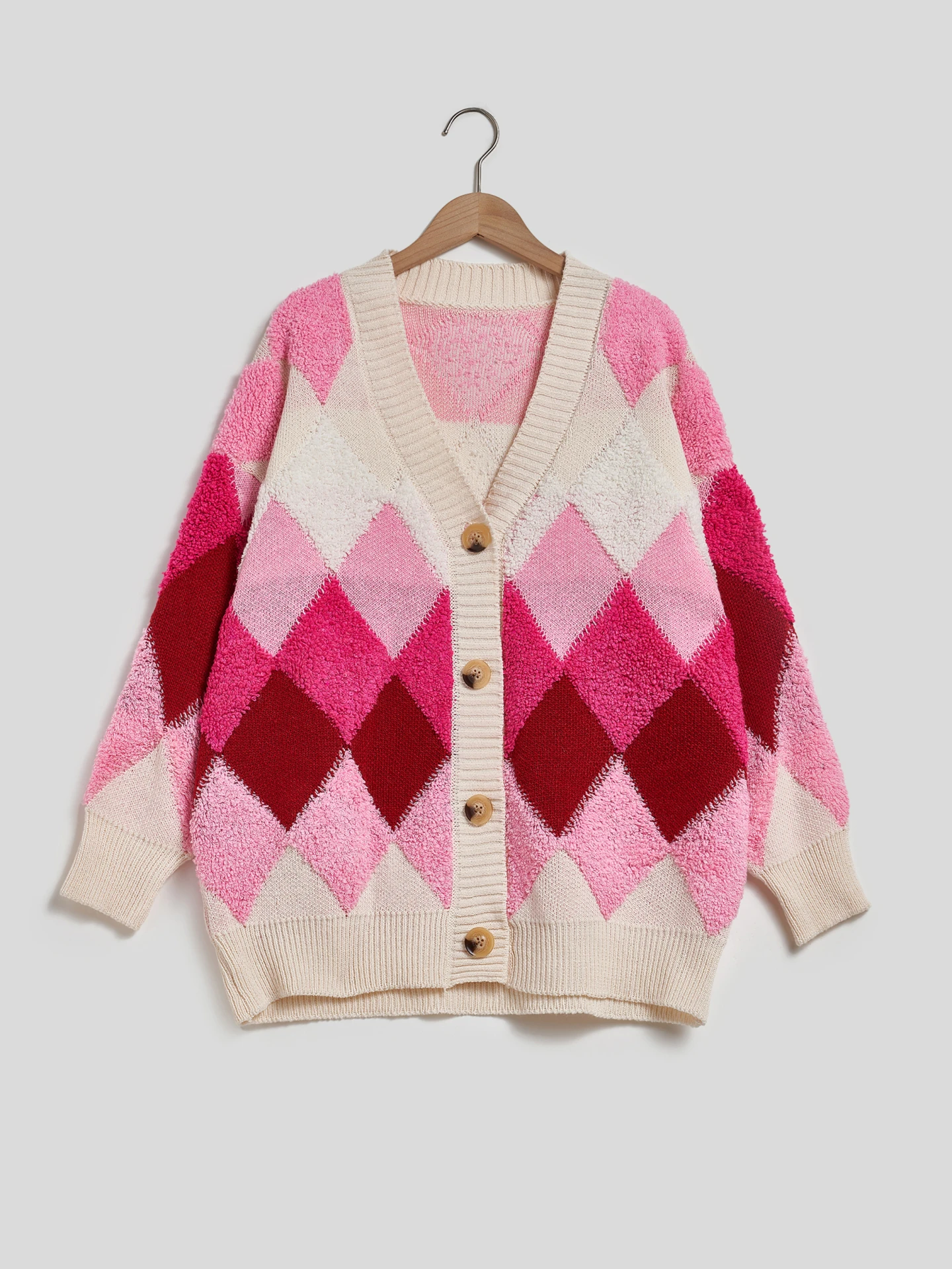 Color Block Knit Cardigan in Red