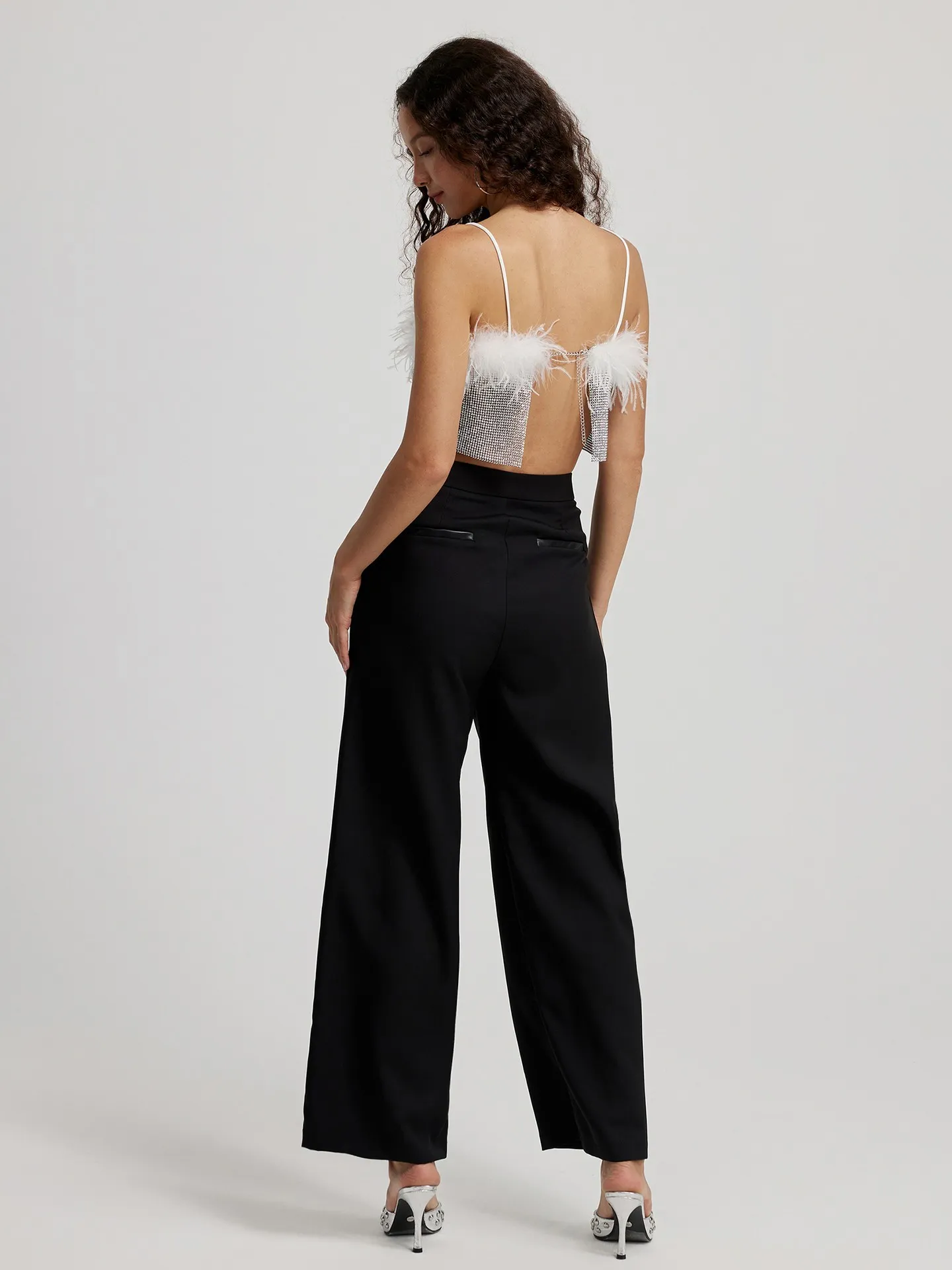 Feathered Cropped Cami in Silver