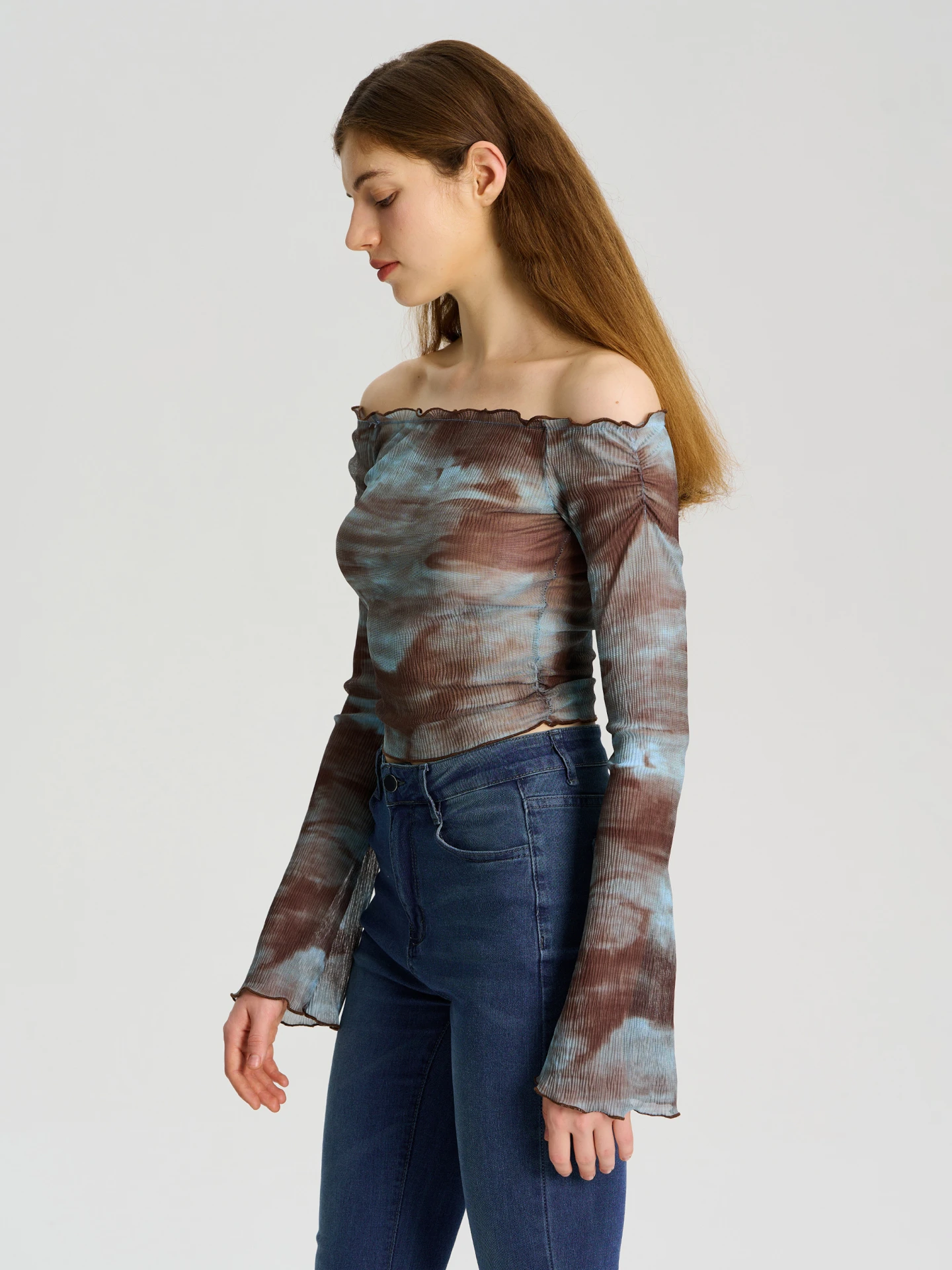 Sheer Pullover T-Shirt IN Blue