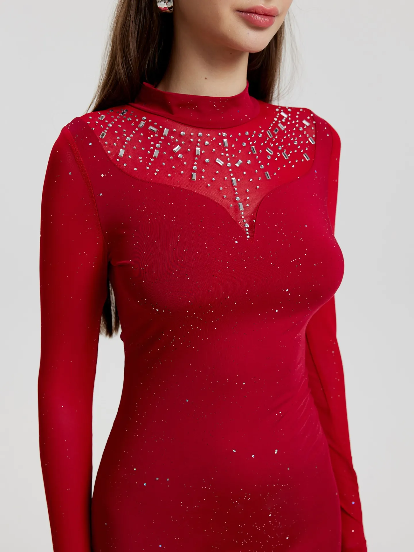 Sheer Bodycon Dress In Burgundy