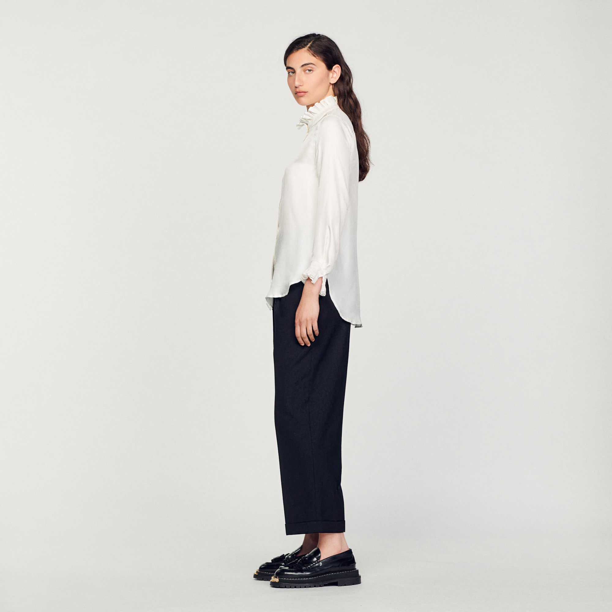 Silk shirt with gathered collar