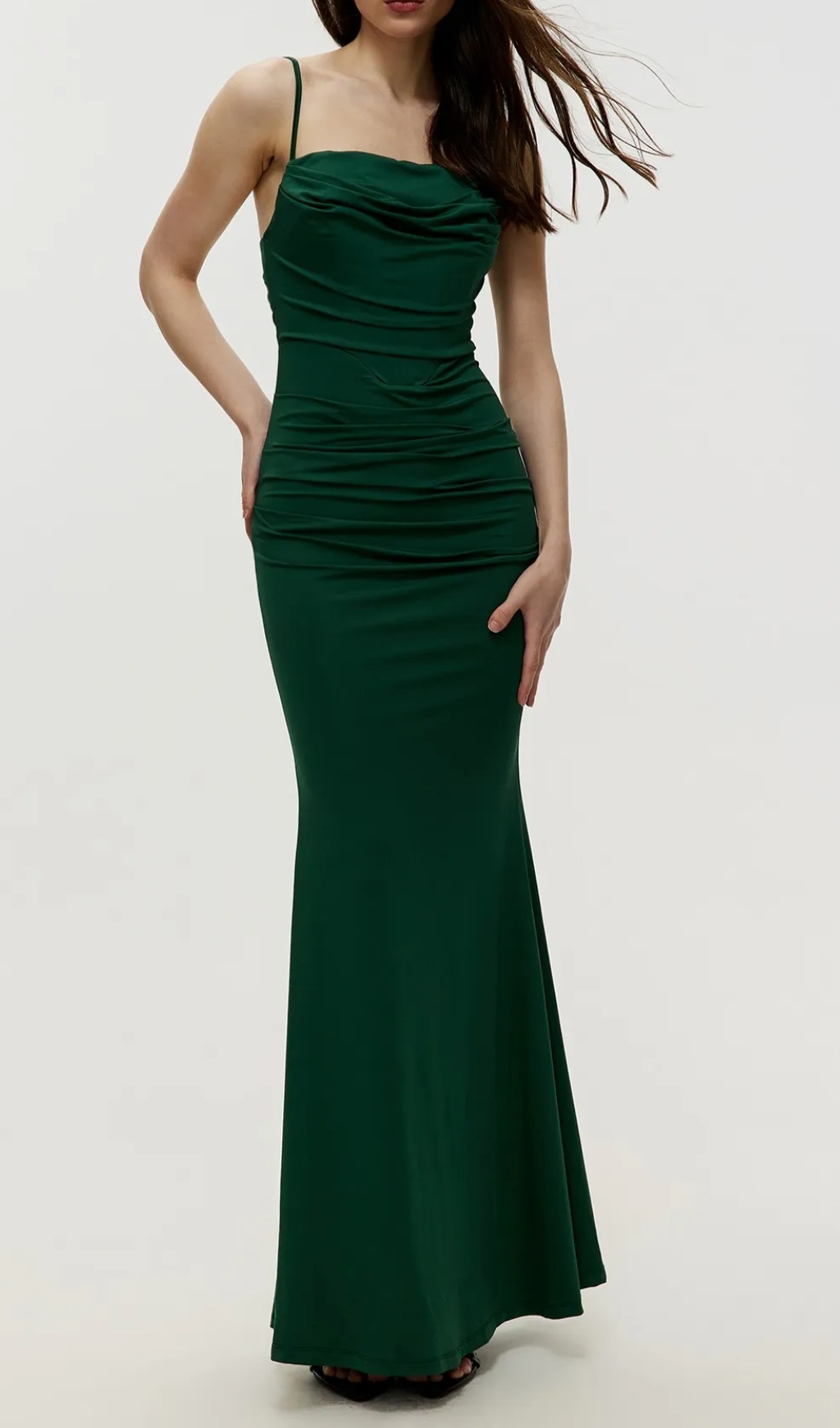 Maxi Gathered Cami Dress in green