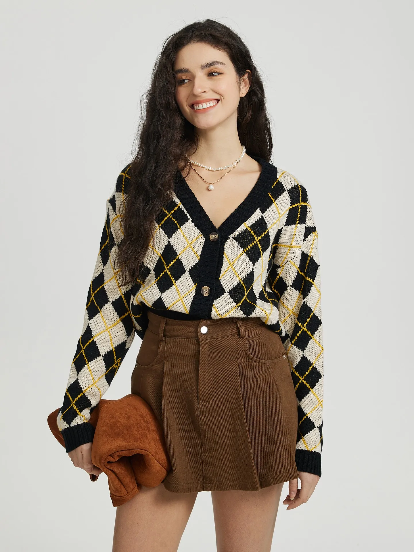 Buttoned Knit Cardigan in Apricot