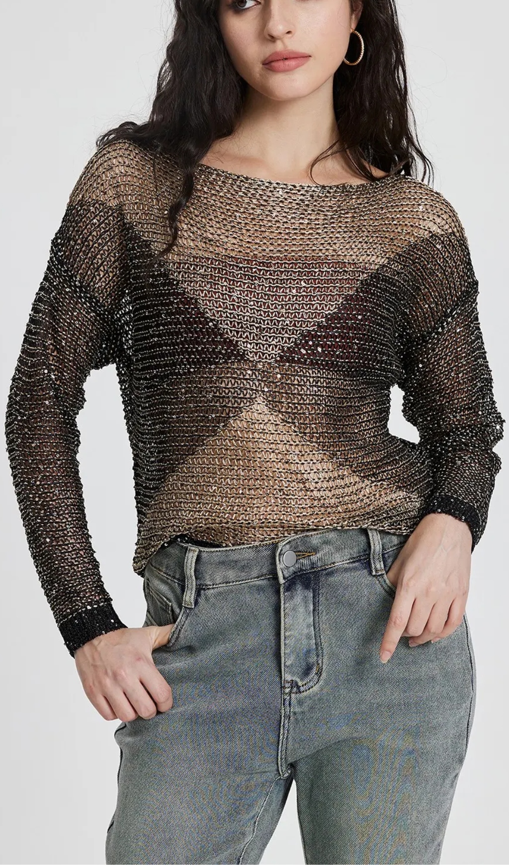 Sequinned Knit Pullover IN Gold