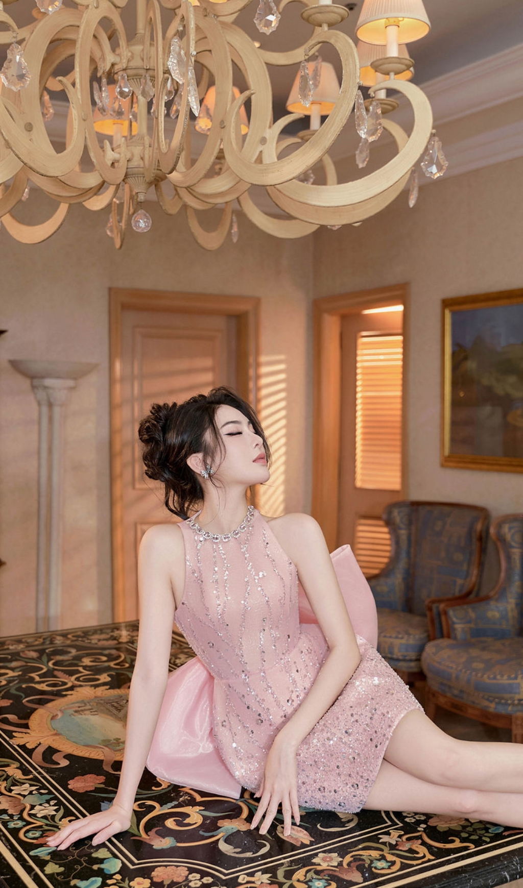 PINK BOW CRYSTAL MINI DRESS