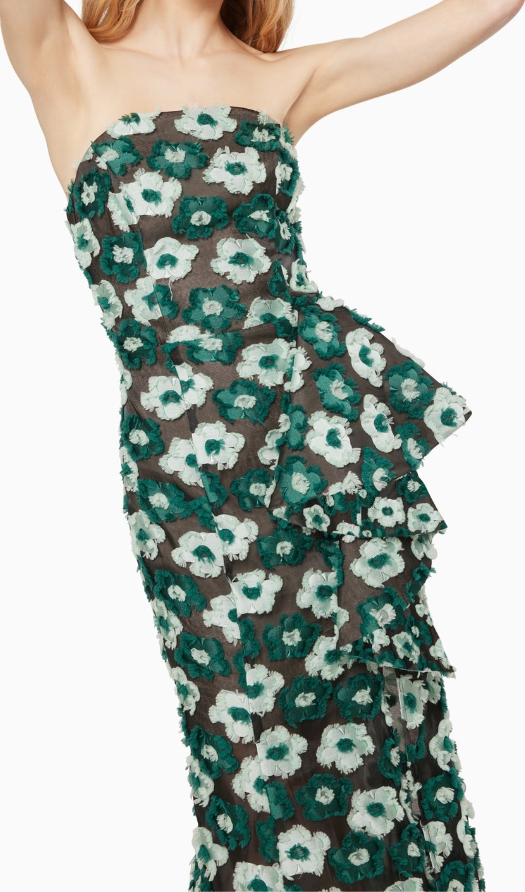 GREEN STRAPLESS FLOWER MAXI DRESS