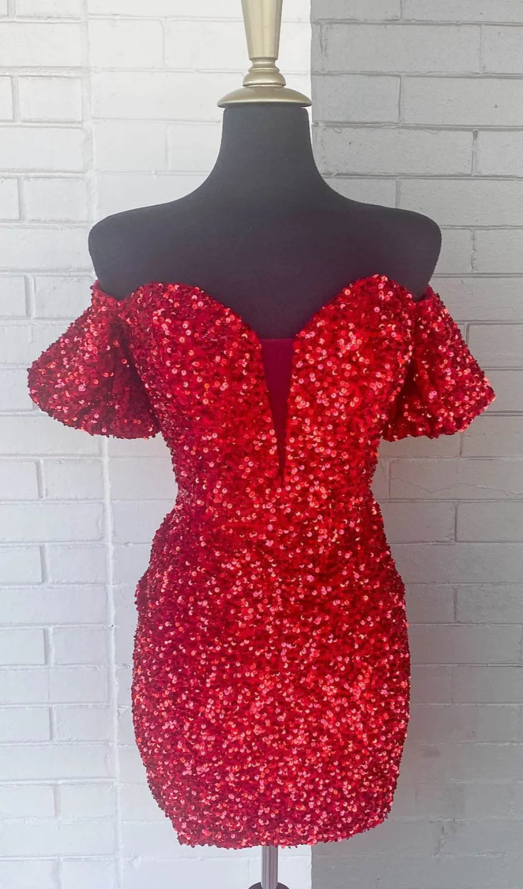 Red Sequin Homecoming Dresses Off the Shoulder Mini Cocktail Dress SD1519