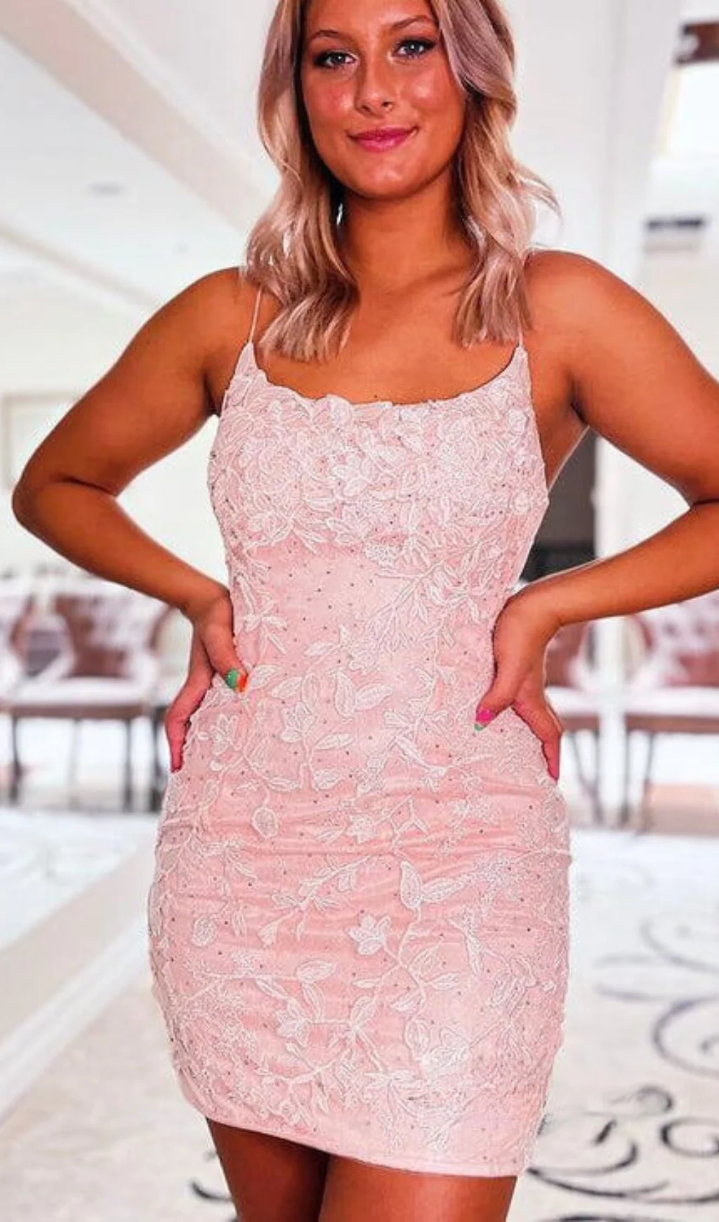 Bodycon Mini Homecoming Dress Tight Lace Short Prom Dresses SD1240B