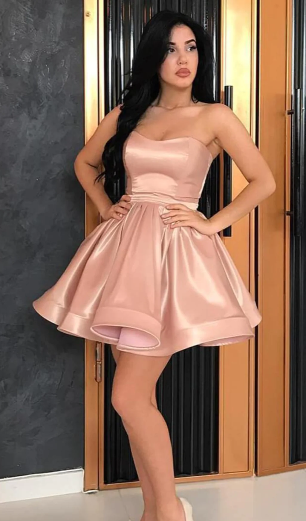 Shiny Blush Pink Mini Cocktail Dresses Sweetheart Short Party Dress SD1357