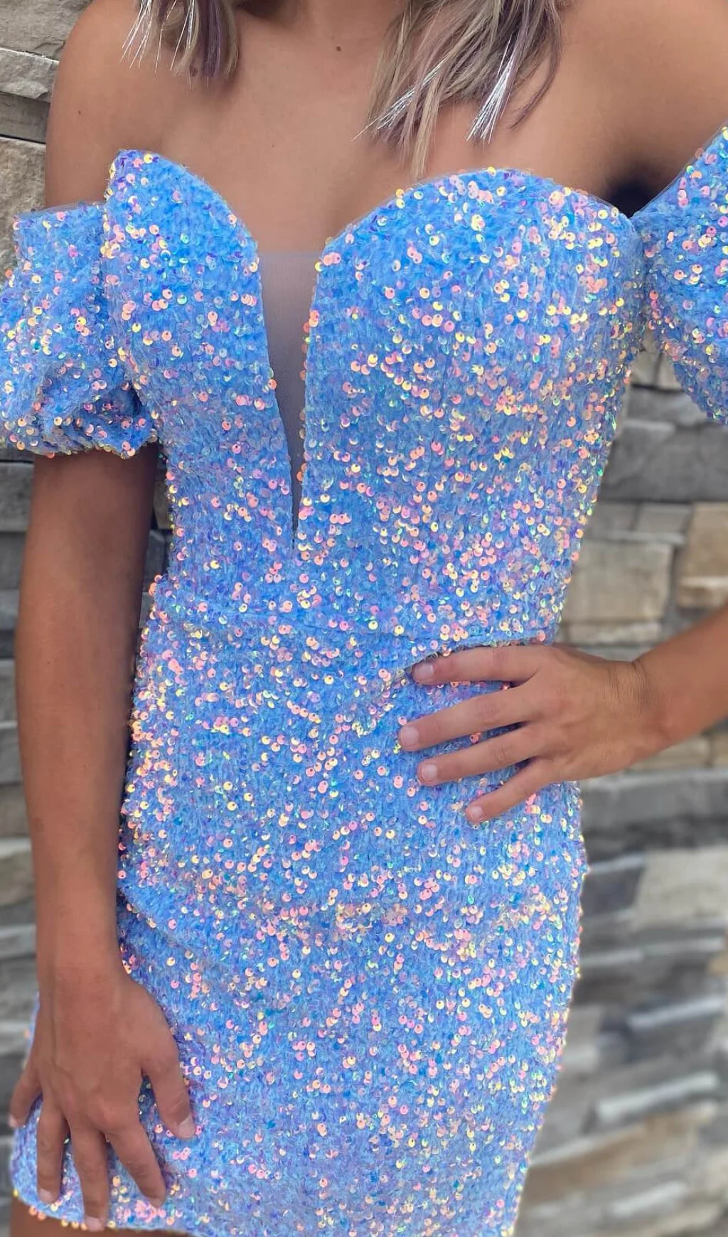 Red Sequin Homecoming Dresses Off the Shoulder Mini Cocktail Dress SD1519