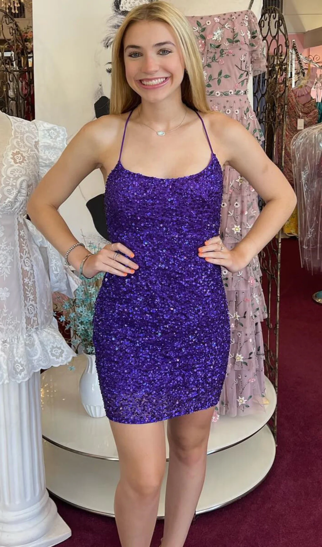 Sequin Bodycon Hoco Dress Spaghetti Strap Mini Cocktail Dress SD1461