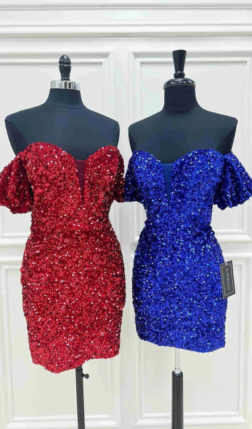 Red Sequin Homecoming Dresses Off the Shoulder Mini Cocktail Dress SD1519