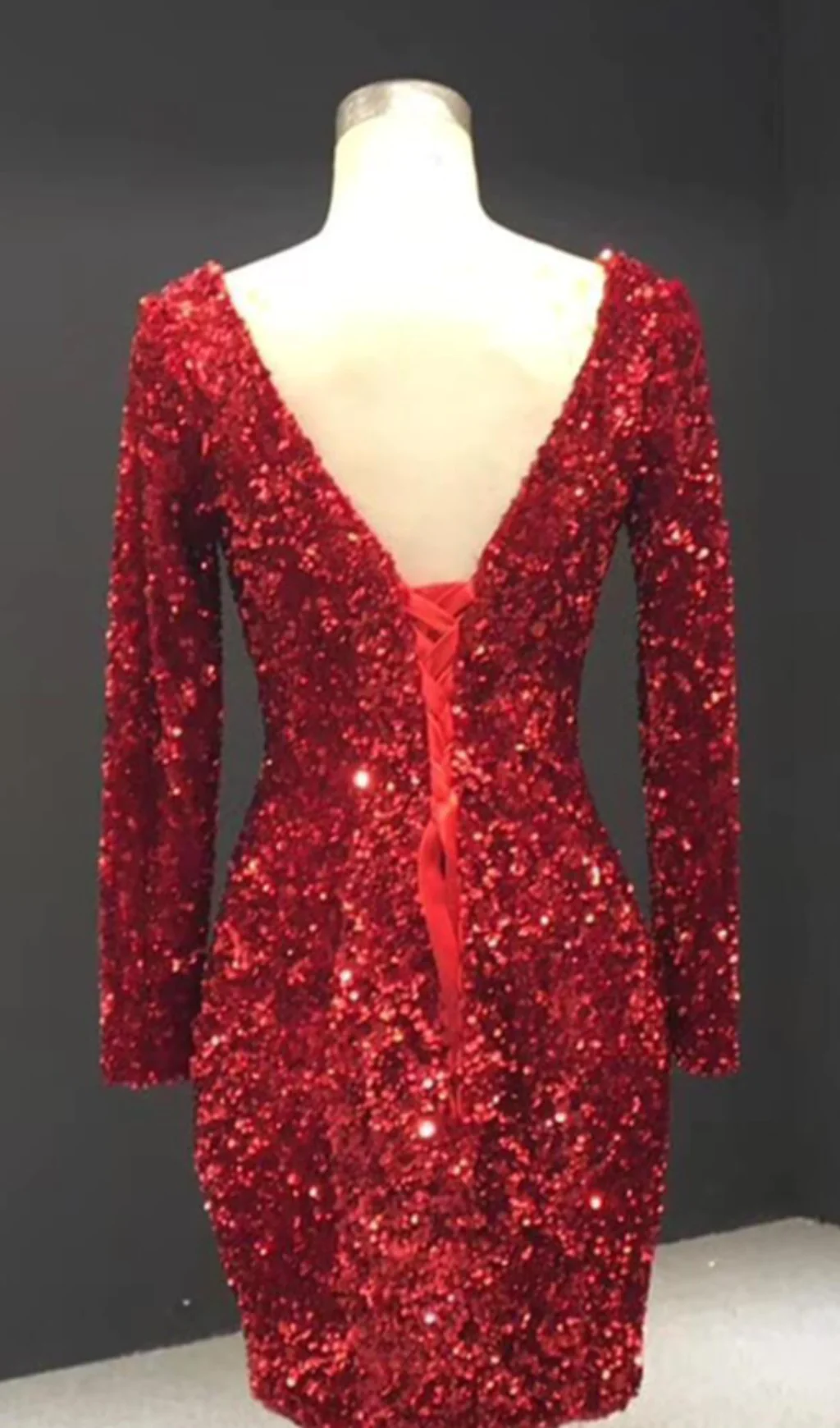 Mini Red Bodycon Cocktail Dress Long Sleeve Shimmering Party Dress FD1986B