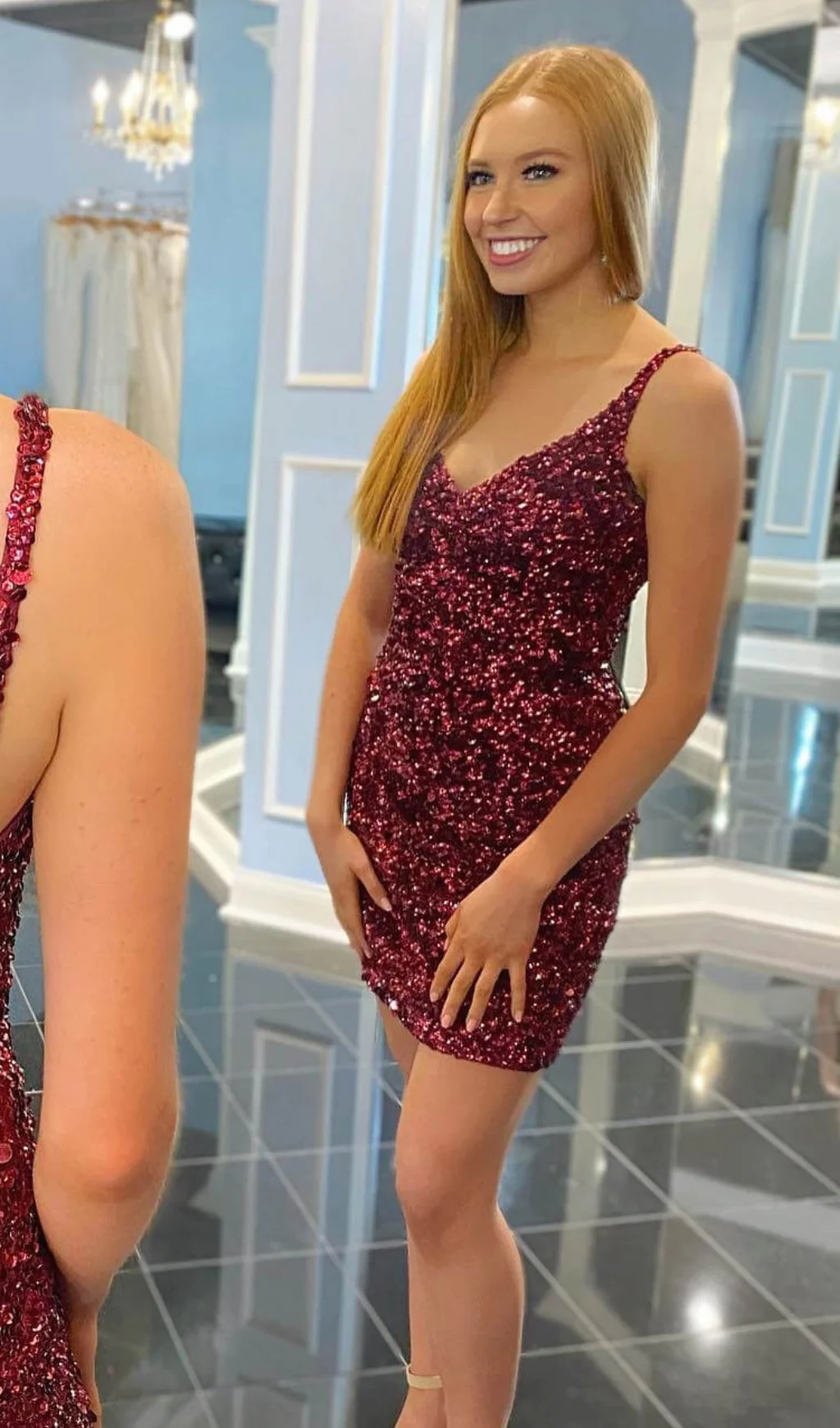 Burgundy Sequin Mini Hoco Dress Bodycon Short Prom Dresses