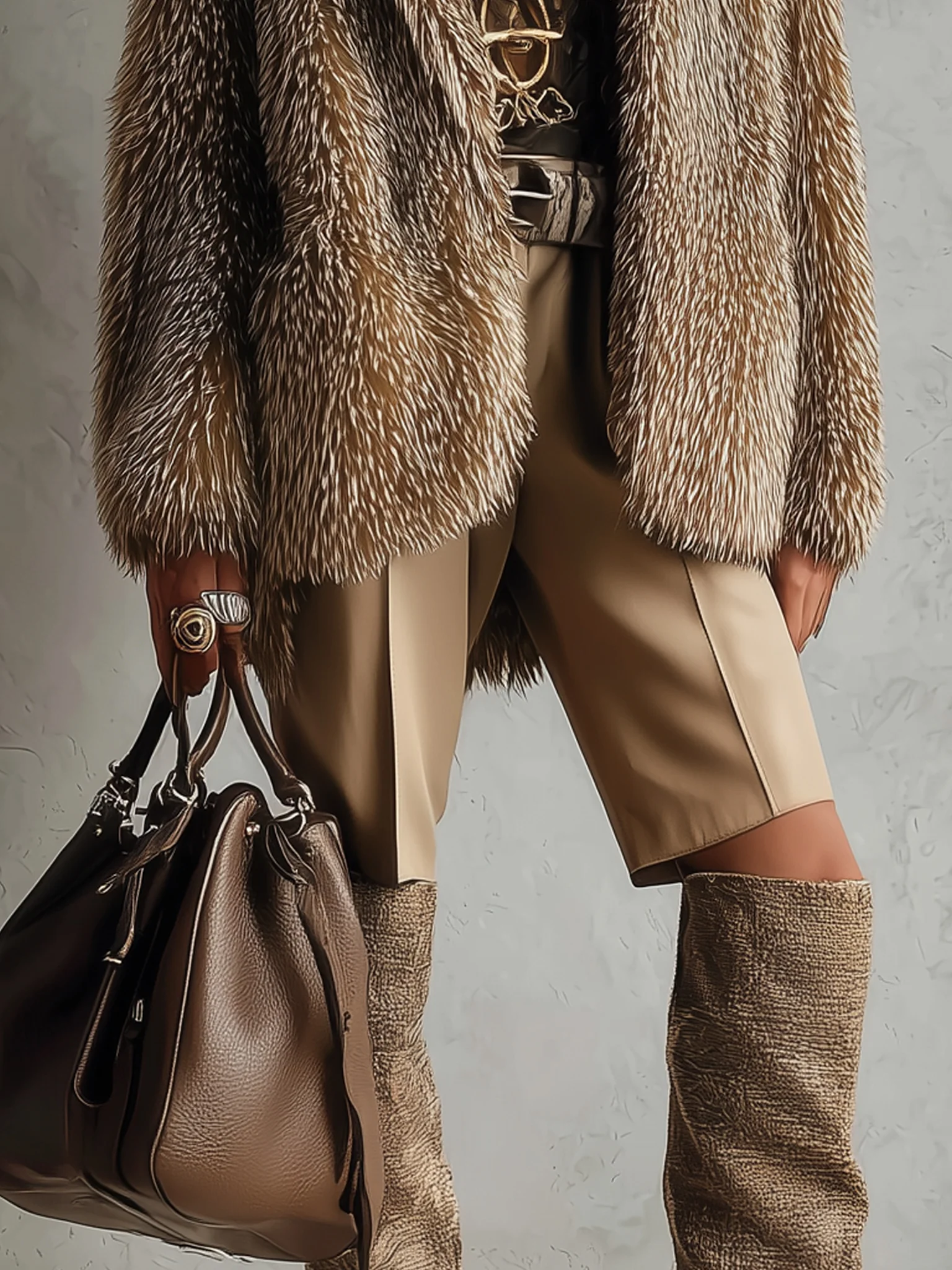 Brown Ombre Eco Faux Fur Luxury Long Sleeve Jacket