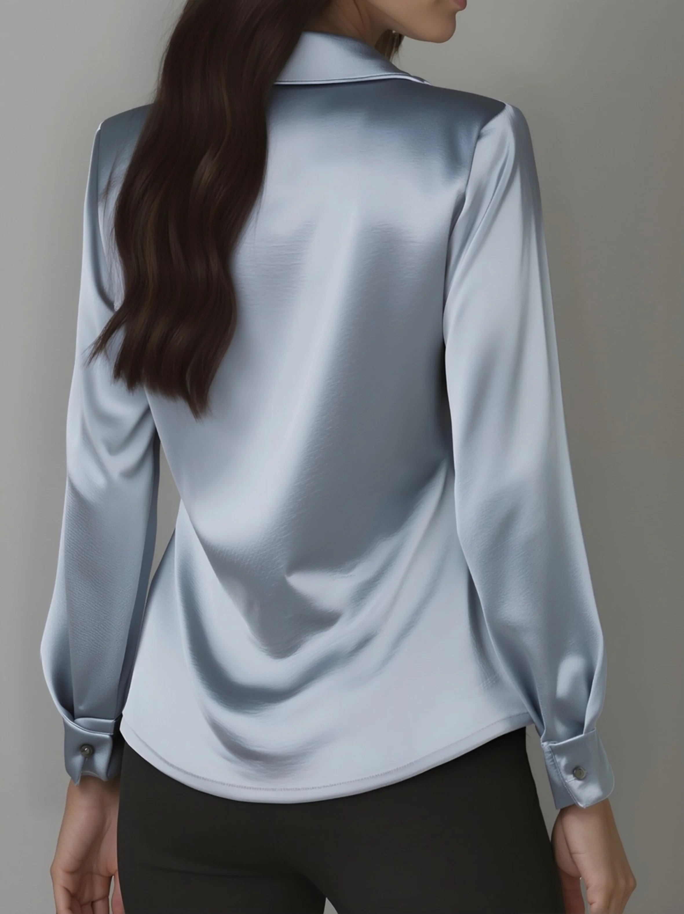 Elegant White Satin Blouse with Draped Neckline