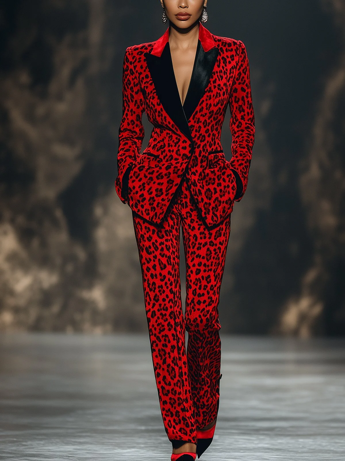 24-Hour-Shipping Striking Red Leopard Print Suit