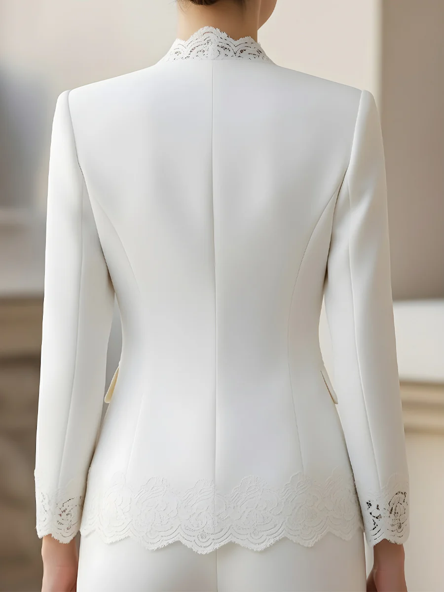 Pearl Button Lace-Trimmed Blazer